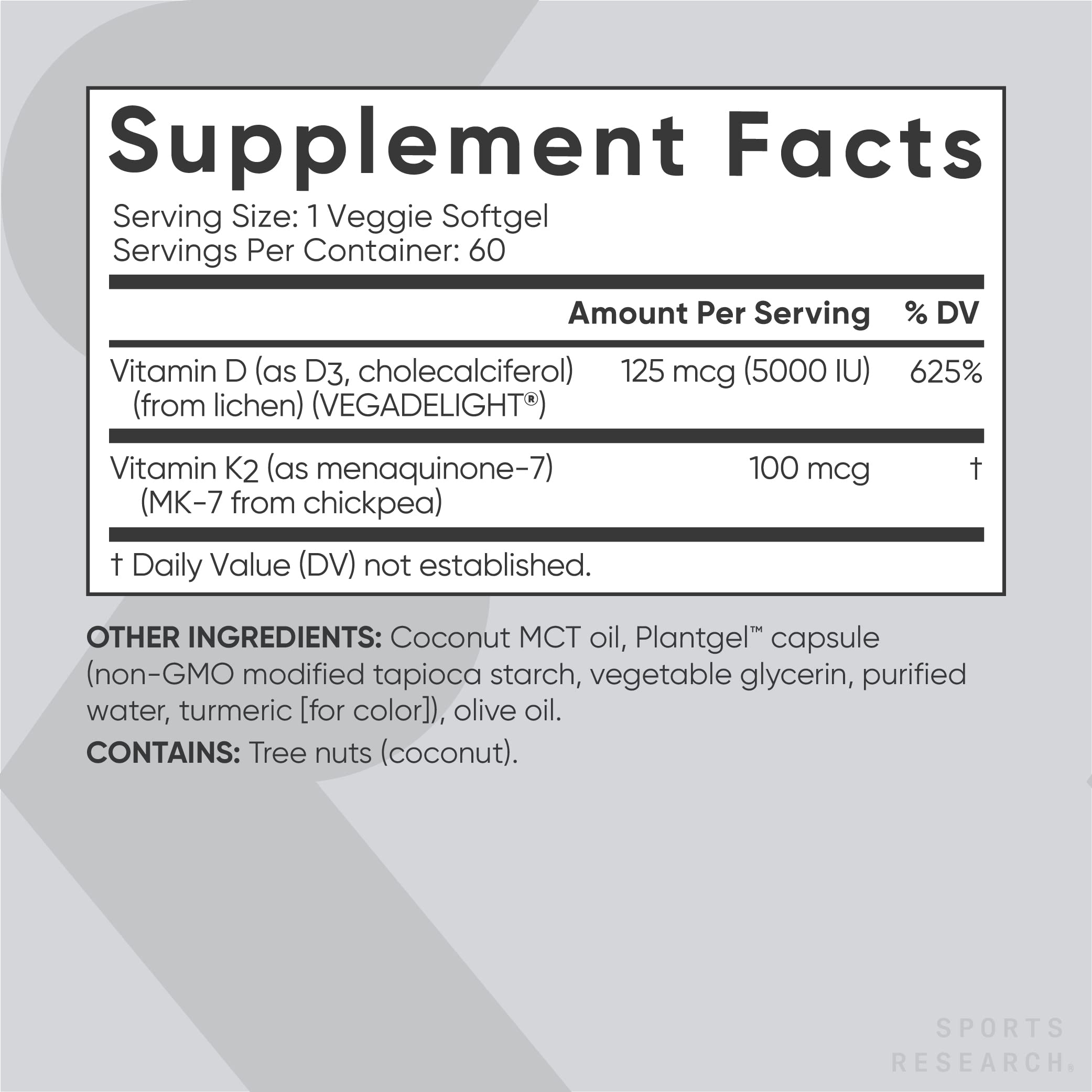Sports Research Vegan Vitamin D3 + K2 Supplement with Organic Coconut Oil - 5000iu Sports Research Au supplements