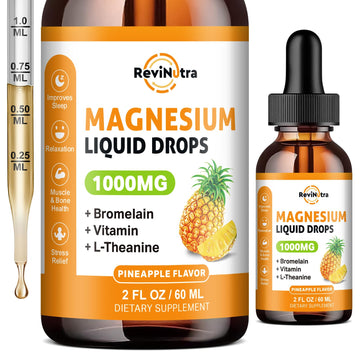 Magnesium Glycinate Liquid Drops, 1000mg of Liquid Magnesium Complex Supplement for Sleep, Nerve, Energy, Muscle, Bone, Calm & Digestion, High Absorption, 2 Fl Oz, Sugar-Free Pineapple Flavor ReviNutra Au supplements
