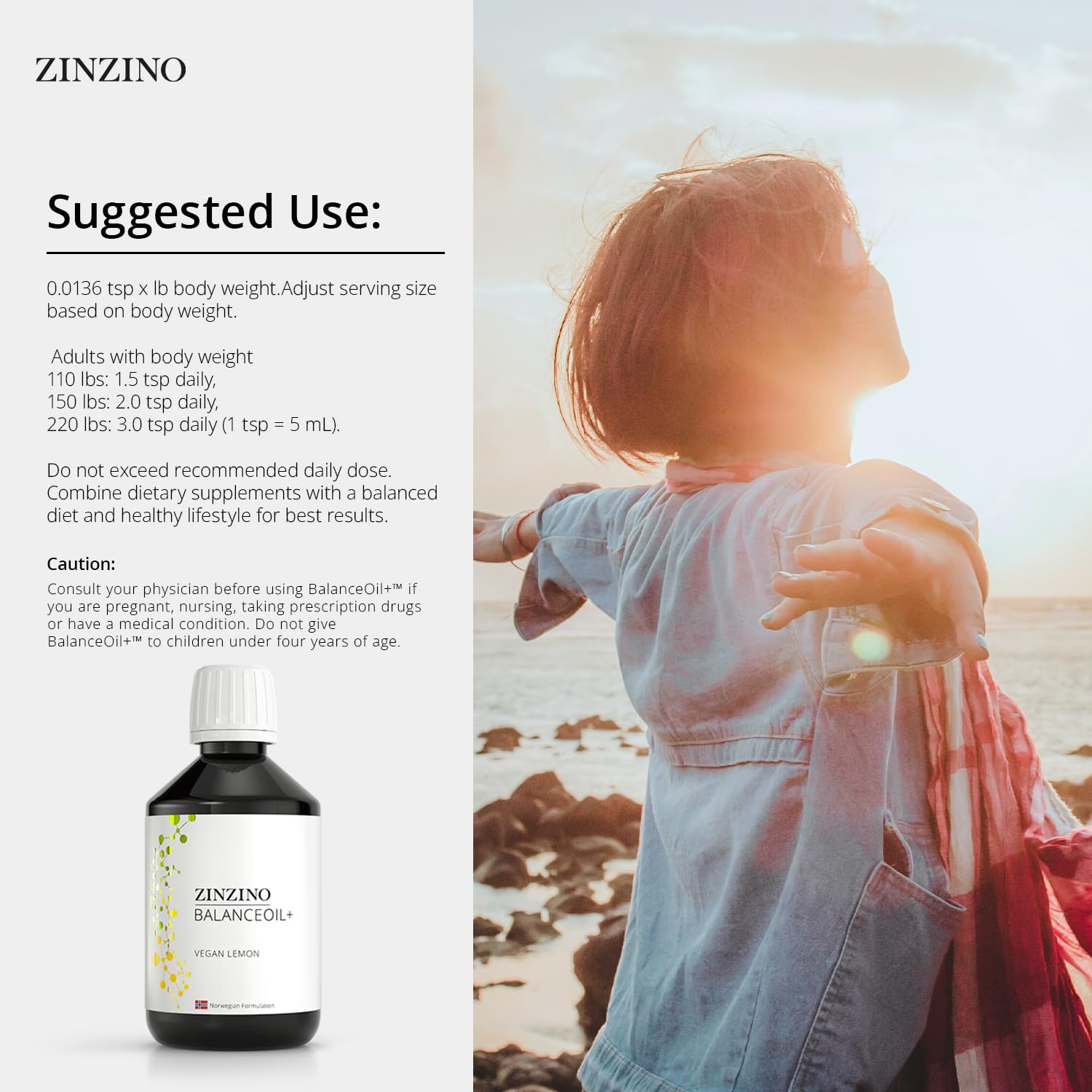 Zinzino - BalanceOil+ Vegan Lemon, Synergistic Blend with Marine Micro-Algae, Olive Oil, Ahiflower Seed Oil, Vegan Vitamin D3-300 ml ZINZINO Au supplements