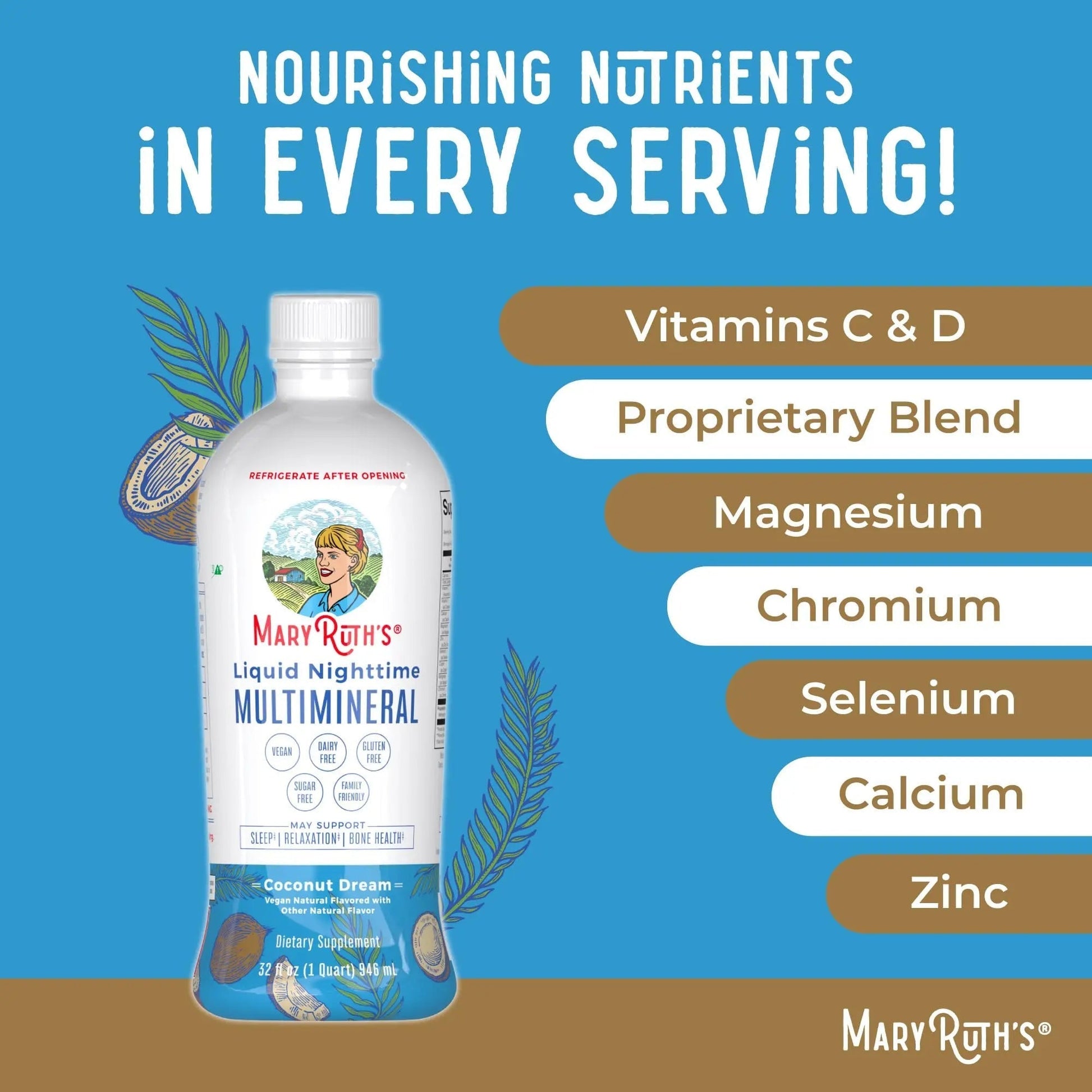 MaryRuth's Multivitamin Gummies for Women (Cherry & Raspberry) & Liquid Nighttime Multimineral Coconut (32oz) | Clean Label Project Verified MARYRUTH'S Au supplements