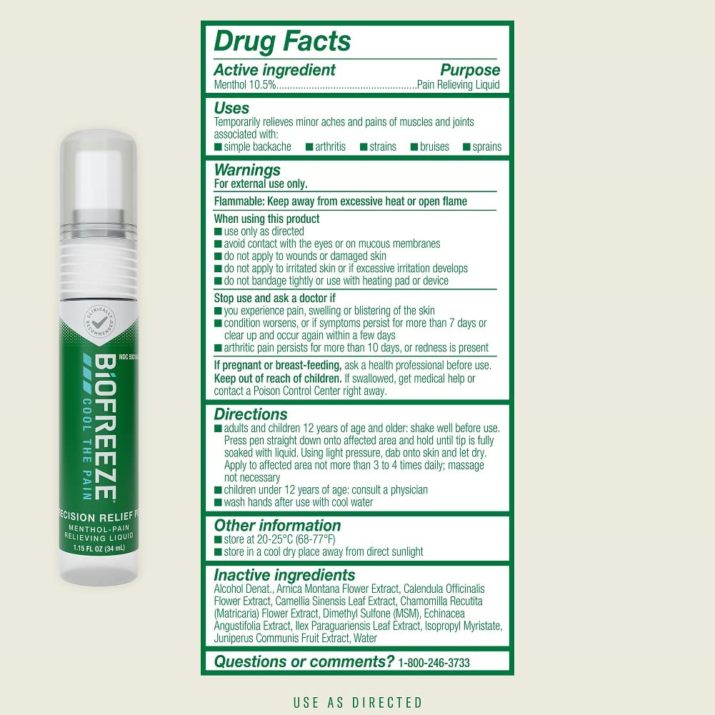 Biofreeze Precision Pain Relief Pen, Arthritis Pain Reliever, Mess-Free Cooling Joint Pain Relief, Menthol Pain Relief Liquid 1.15 Fl Oz Biofreeze Au supplements