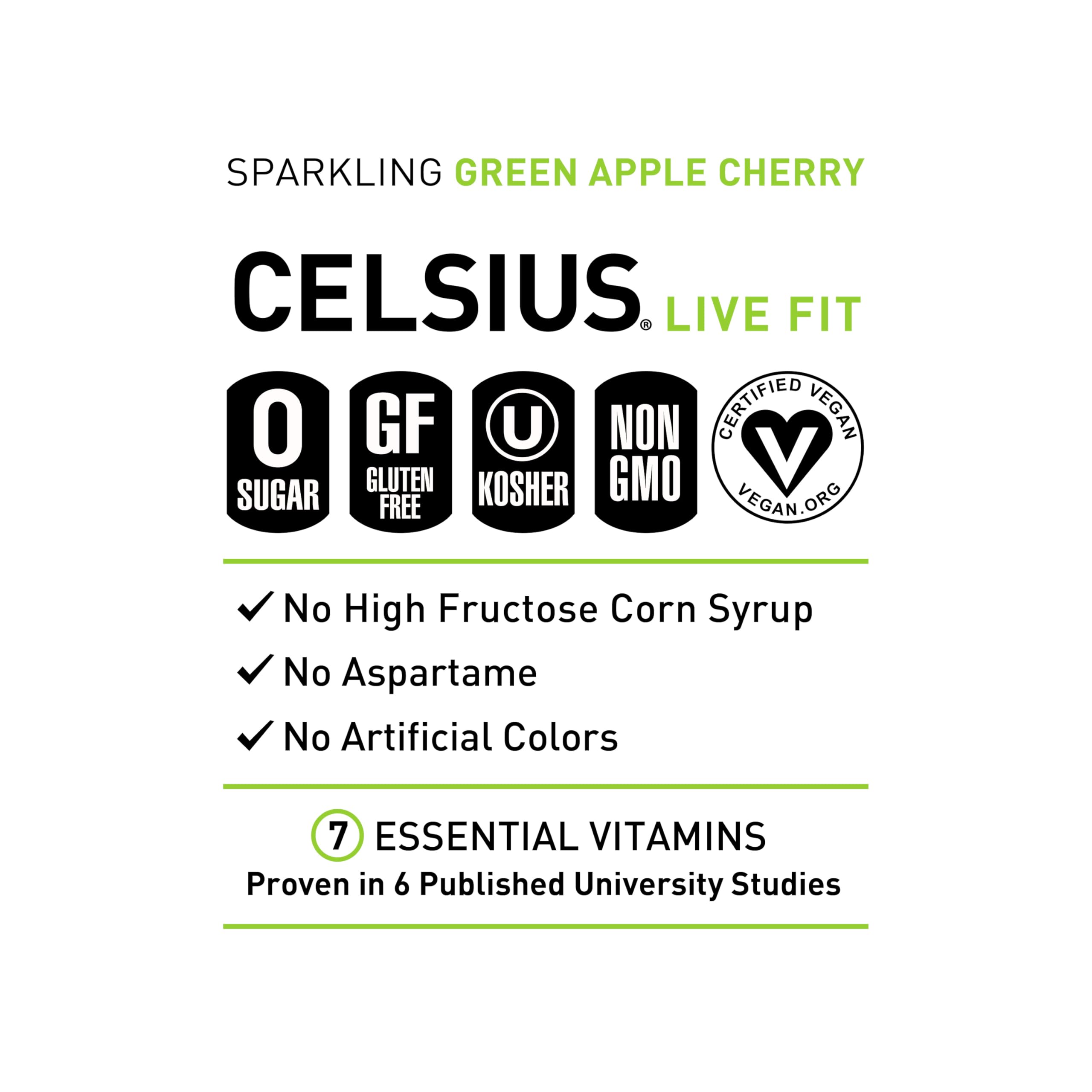 CELSIUS Sparkling Green Apple Cherry, Functional Essential Energy Drink, 12 Fl Oz CELSIUS Au supplements