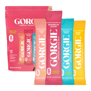 GORGIE Bestsellers Variety, Sugar-Free Natural Energy Drink Mix, On the Go Powder, Healthy Energy Drinks - Green Tea Caffeine, Biotin, B Vitamins -150mg Caffeine, L-Theanine, Vegan, & Low Calorie (Pack of 12)