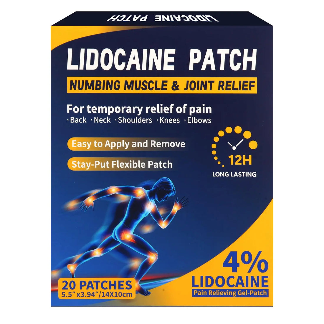 AROSLU Lidocaine Pain Relief Patches Maximum Strength Numbing Gel Patch for Back Knee Neck Shulder Joint Ache Muscle Soreness ICY Compress Topical 20-PCS AROSLU uk supplements