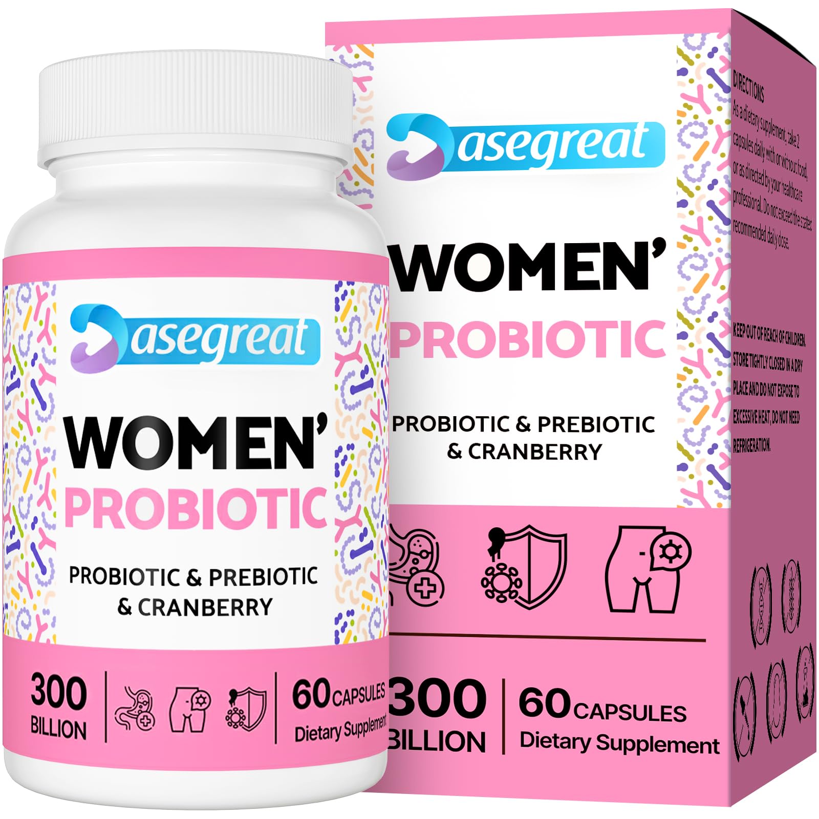 300 Billion CFUs Probiotics for Women,12 Strains Probiotics with Prebiotic Cranberry Heafetine Au supplements
