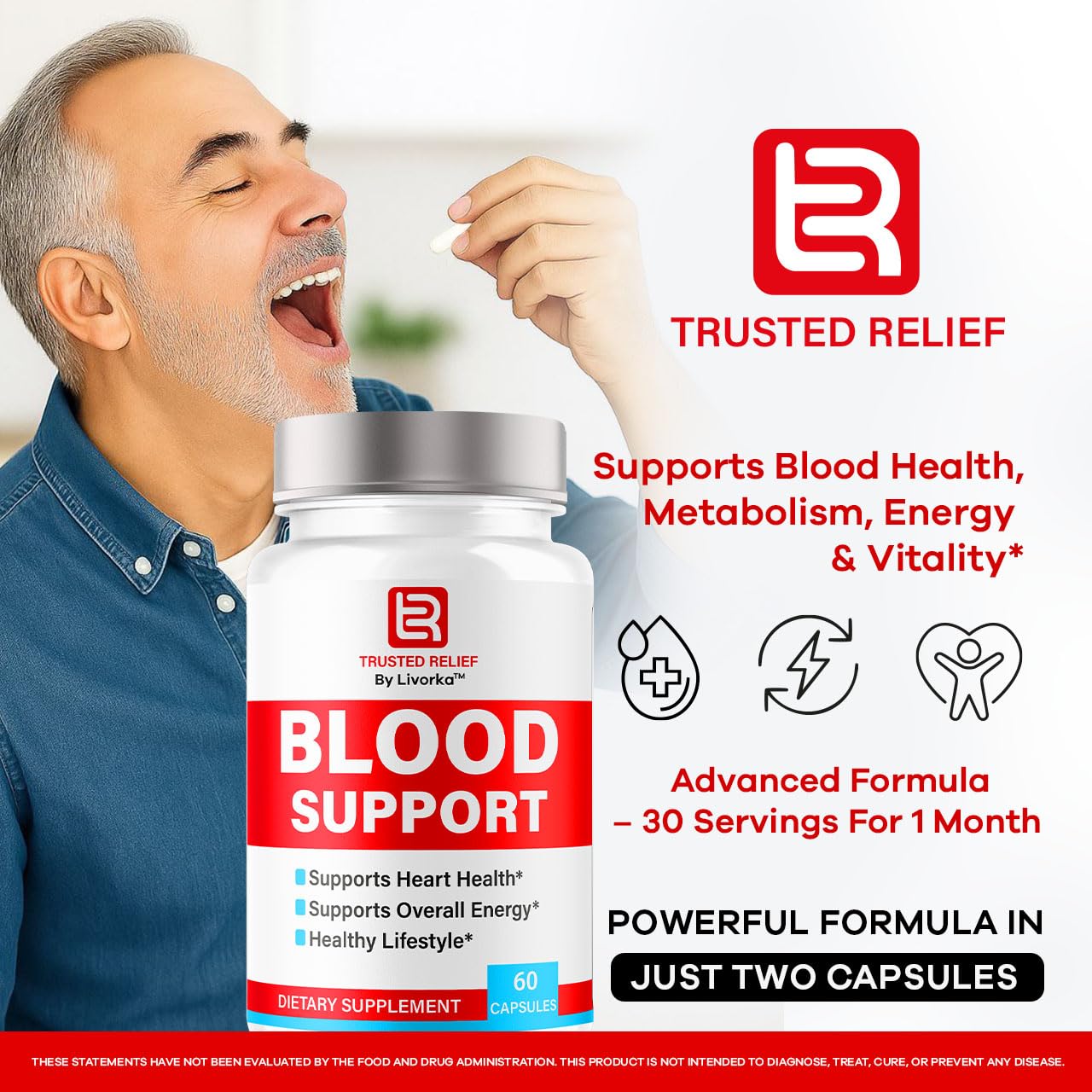 (2 Pack) Trusted Relief Blood Support Capsules - Official TrustedRelief Blood Support Vitamin Pills, Natural Trusted Relief Advanced Premium Formula Wellness & Overal Health, 120 Capsules For 2 Months LIVORKA Au supplements