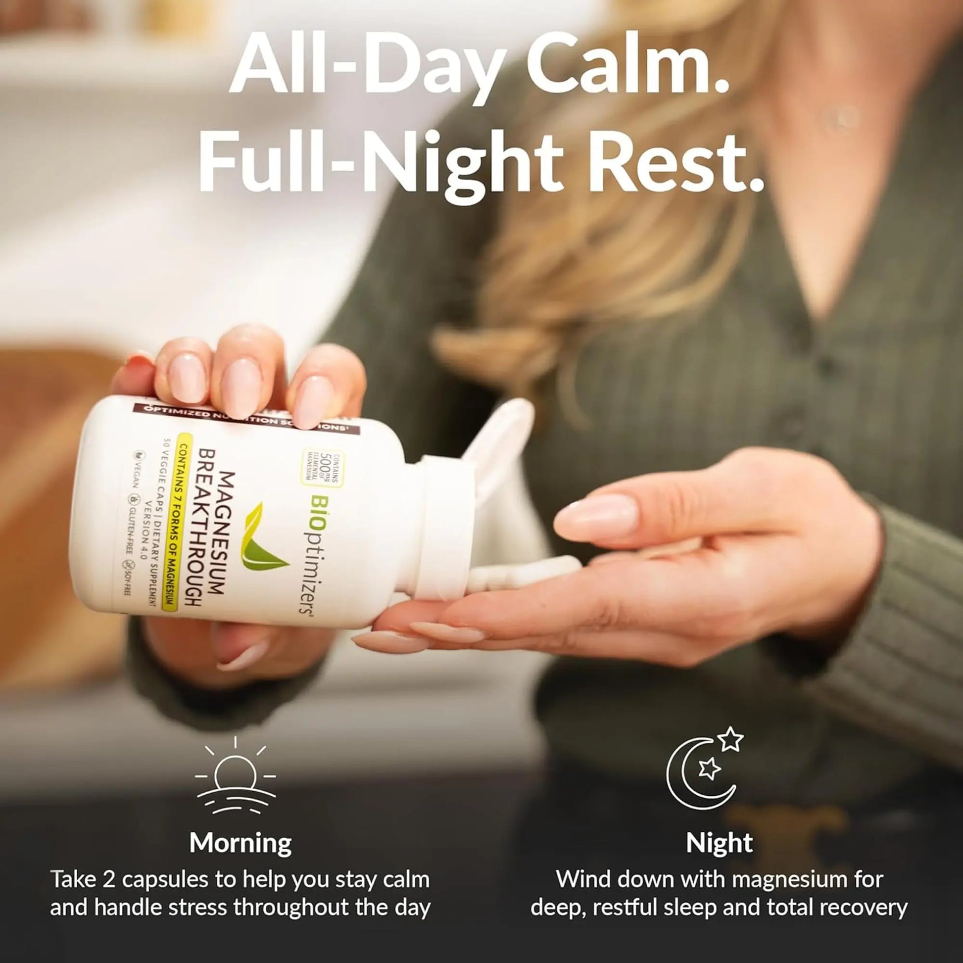 BIOptimizers Magnesium Breakthrough Supplement with 500mg - 7 Forms of Magnesium: Glycinate, Malate, Citrate, and More - Natural Support for Sleep and Cognitive Function -30 Capsules- Calming Vitamins BIOptimizers Au supplements