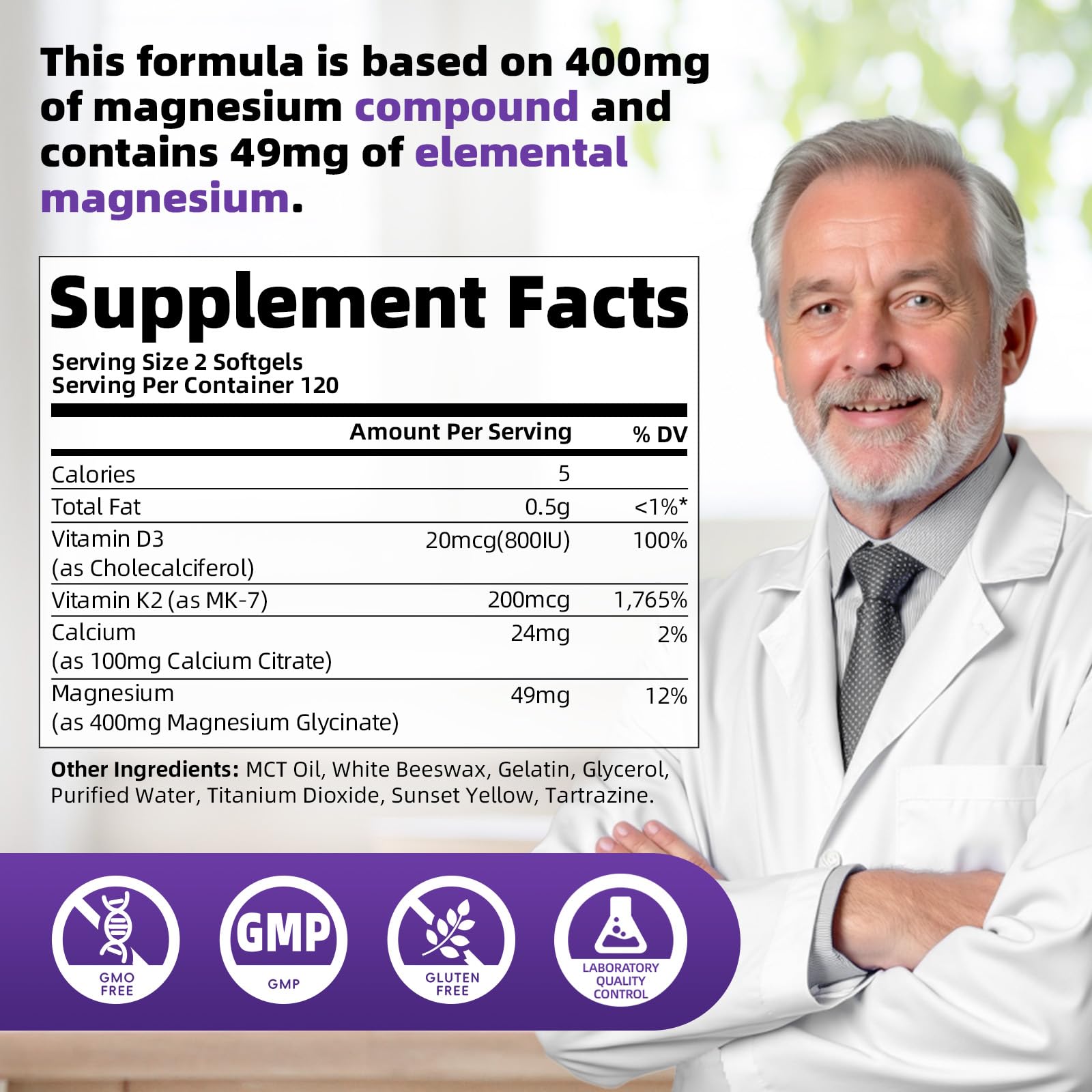 Magnesium Glycinate 400mg Softgels, Small Easy to Swallow High Absorption Magnesium Supplement, with Vitamin D3 & K2 for Sleep Relax Calm Muscle Bone* Health, 120 Gelcaps Alliwise Au supplements