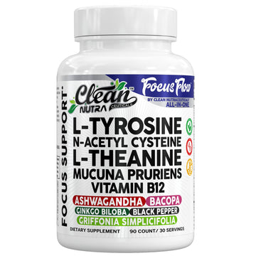 Focus Flow L-Tyrosine Vitamin B C D L-Theanine Ashwagandha Ginkgo Biloba Vitamin B12 Thiamine Black Pepper N-Acetylcysteine Mucuna Pruriens 90 Count Capsules by Clean Nutra Clean Nutraceuticals Au supplements