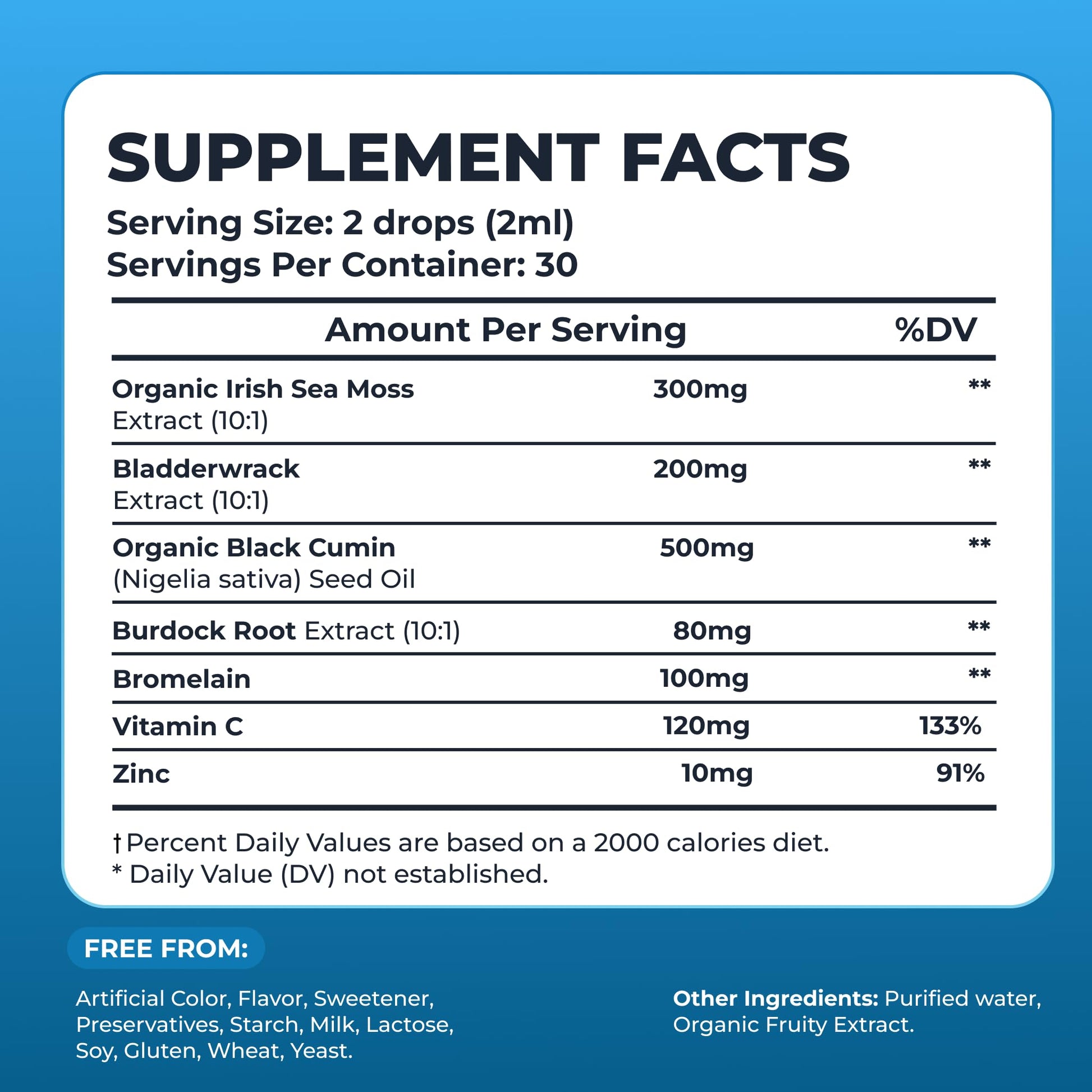 Irish Sea Moss Liquid Drops - 3000mg Formula - with Bladderwrack, Burdock Root & Black Cumin Seed - Liquid Supplement - Apple Flavor - 2 Fl Oz (60ml) TrueSeaMoss Au supplements