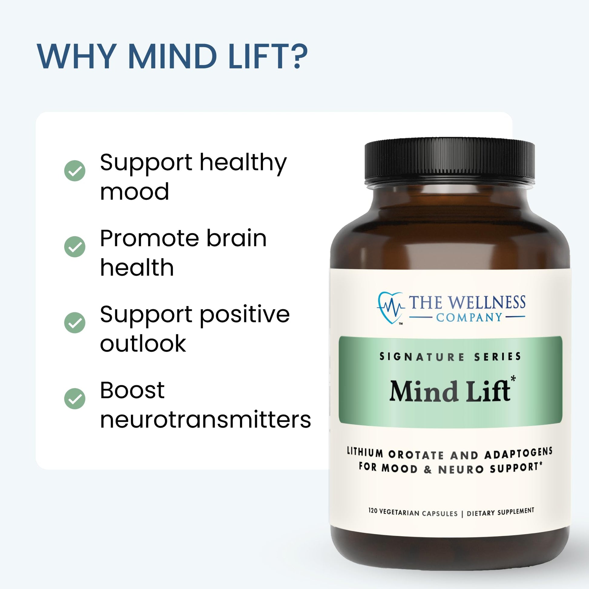 Mind Lift - Mood Boost, Mental Focus, Cognitive Defense - Lithium, GABA, DHA L-Phenylalanine | 60ct (1 Month Supply) The Wellness Company uk supplements