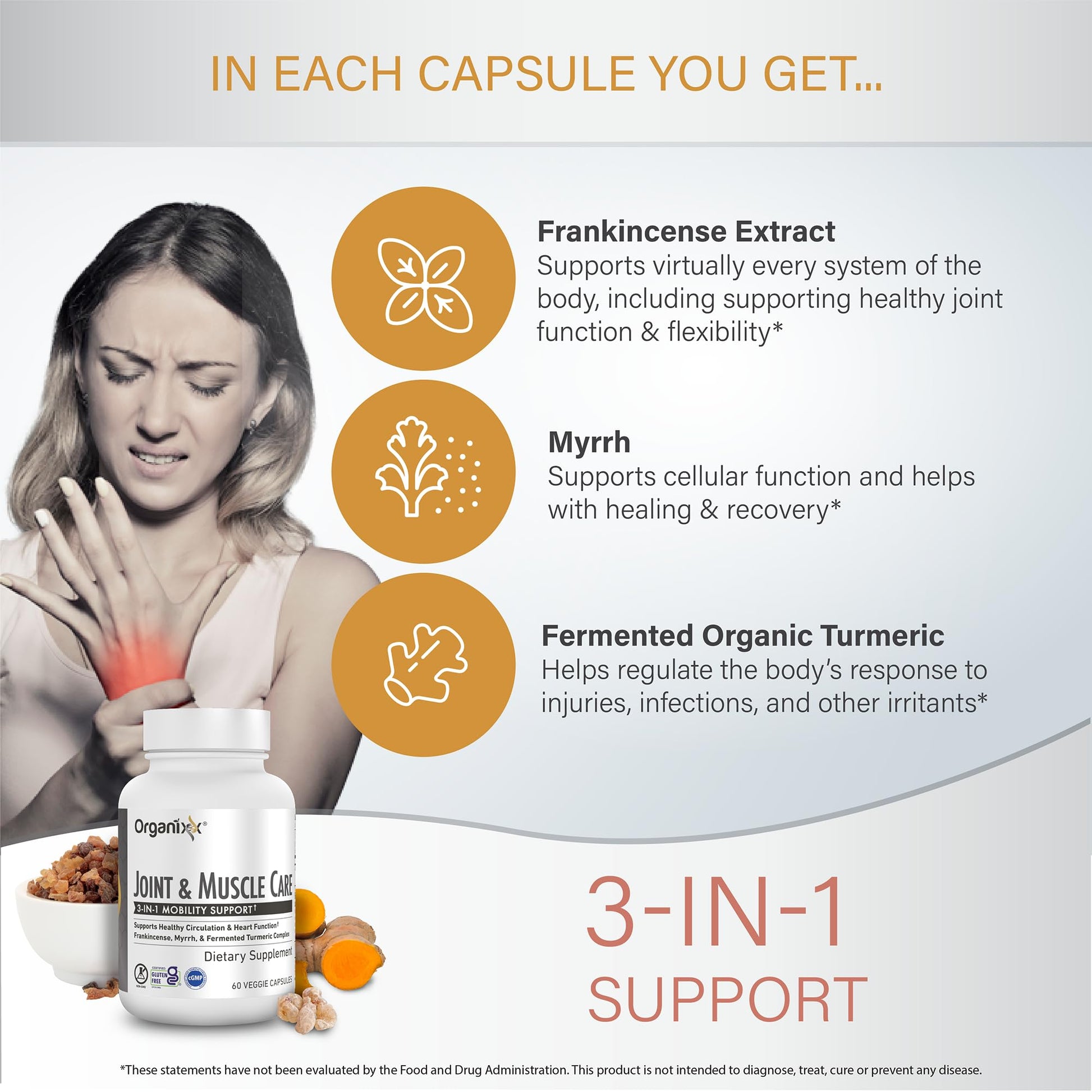 Organixx Joint & Muscle Care Organic Turmeric Supplement, 3-in-1 Frankincense, Turmeric and Myrrh Joint Health & Joint Support Supplement Body Care Capsules, Supports Swelling, Tension, 60 Capsules Organixx Au supplements