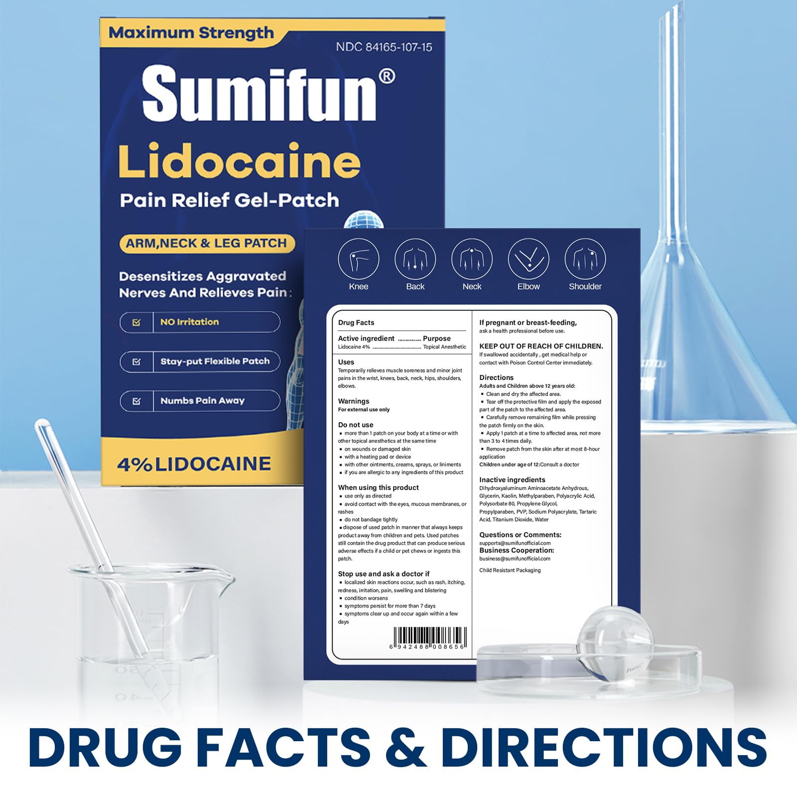 Sumifun Medium Size Lidocaine Patches - Plantar Fasciitis Relief, Foot & Neck & Arm & Small Pain Areas - Maximum OTC Strength - Stays in Place (Small, Count, 15) Sumifun Au supplements