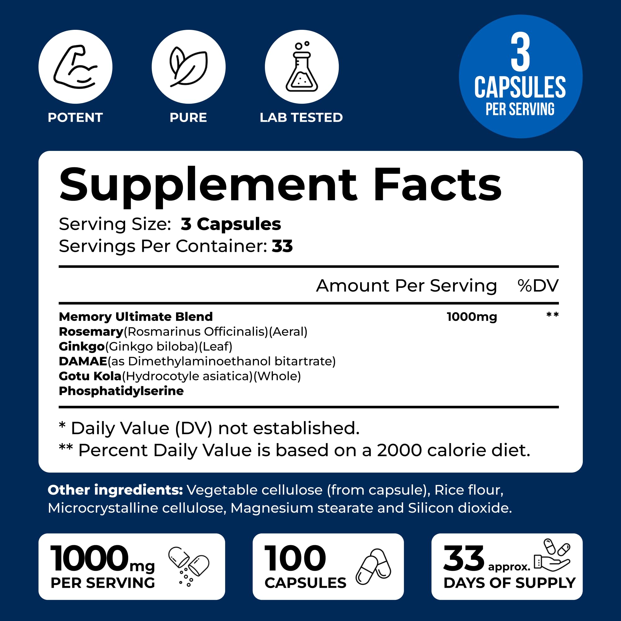 We Like Vitamins Phosphatidylserine Supplement with Gingko Biloba, Gotu Kola, DMAE - Improves Focus, Memory, Cognitive Function - Soy-Free 1000mg Memory Ultimate Complex - 100 Easy-to-Swallow Capsules We Like Vitamins Au supplements
