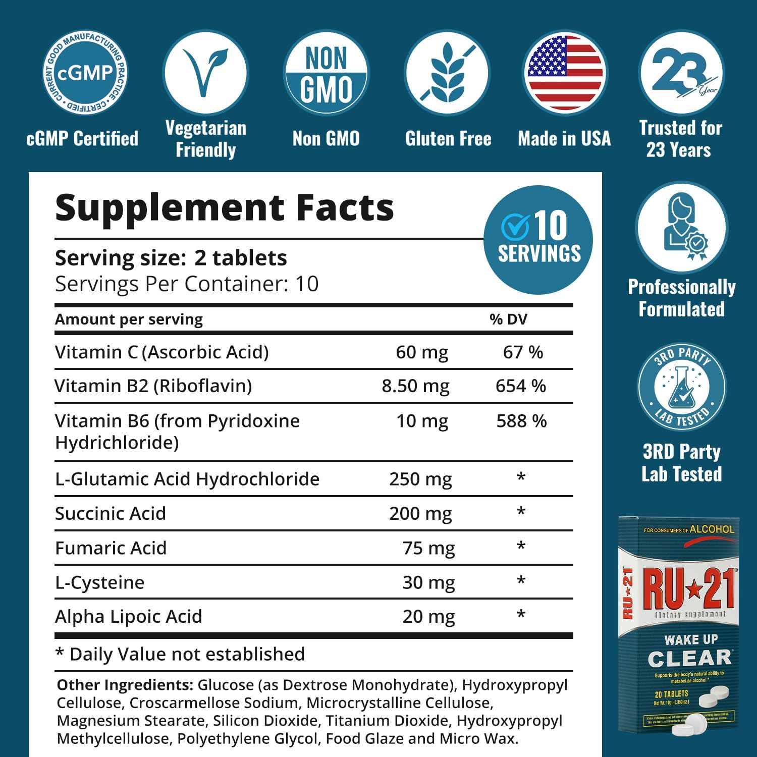 RU-21 The Supplement for When You Want to Drink & Go to Work The Next Morning | Feel Better After Celebrating & Support Your Liver | Trusted for 23+ Years | Made in USA (20 Pills, 10 Servings) RU-21 Au supplements