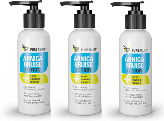 Pure Relief Arnica Bruise Relief Lotion for Bruising, Swelling, & Discoloration On Skin, Natural Skin Care Arnica Bruise Homeopathic Topical Bruise Cream W/Aloe Vera & Collagen, 4 Fl Oz (Pack of 3) Pure ReliefAU supplements