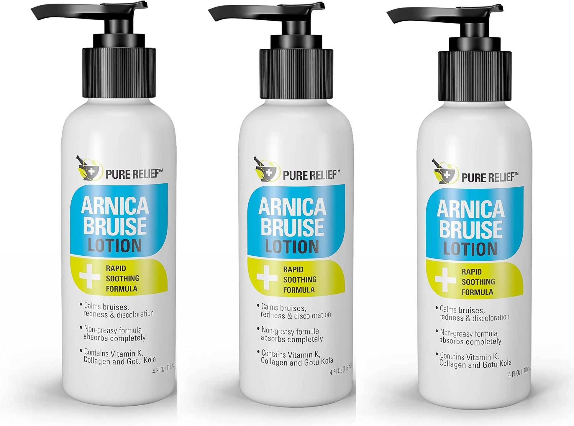 Pure Relief Arnica Bruise Relief Lotion for Bruising, Swelling, & Discoloration On Skin, Natural Skin Care Arnica Bruise Homeopathic Topical Bruise Cream W/Aloe Vera & Collagen, 4 Fl Oz (Pack of 3) Pure Relief Au supplements