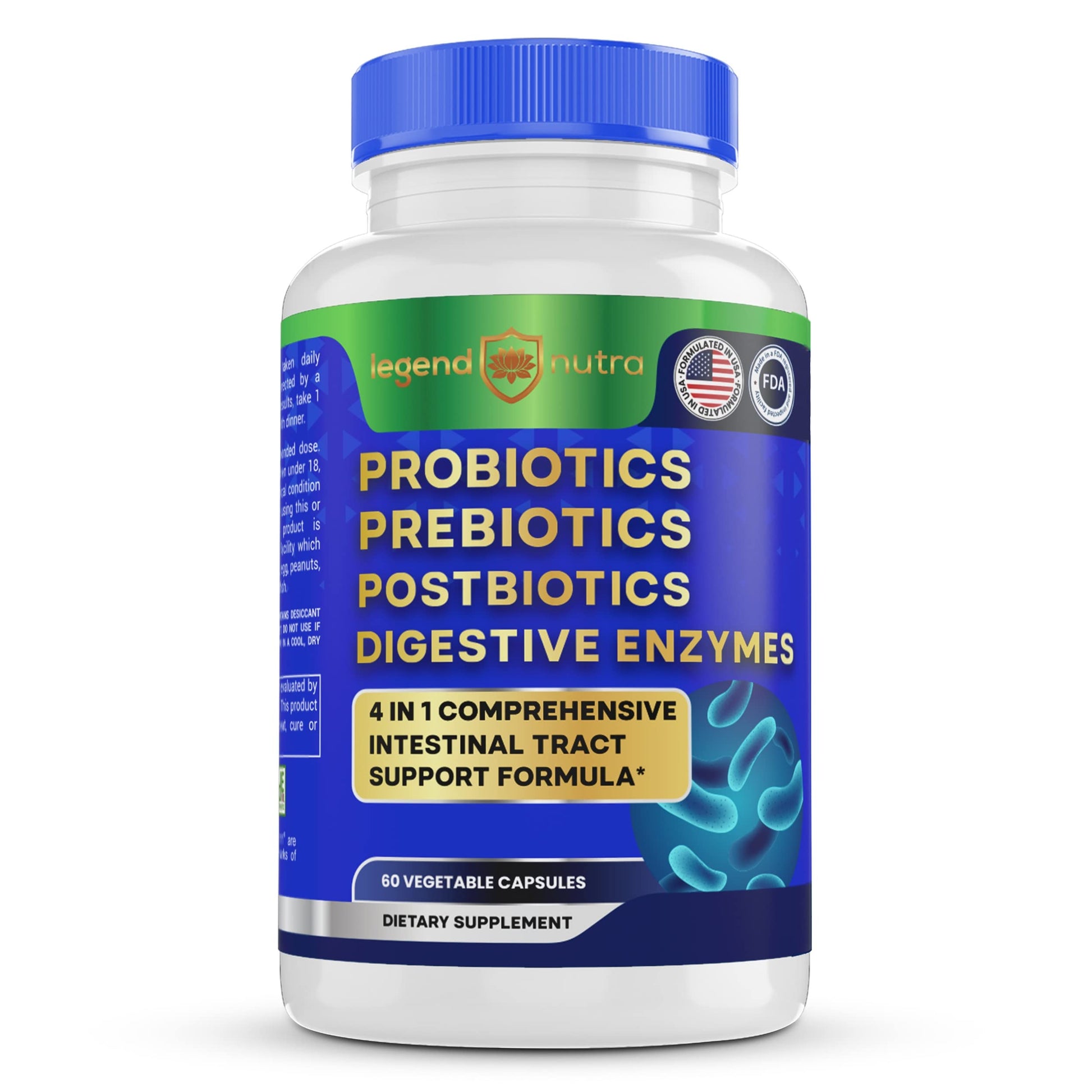 Legend Nutra Probiotics Prebiotics Postbiotics Digestive Enzymes 4 in 1 Formula 60 Count (Pack of 1) Legend Nutra Au supplements