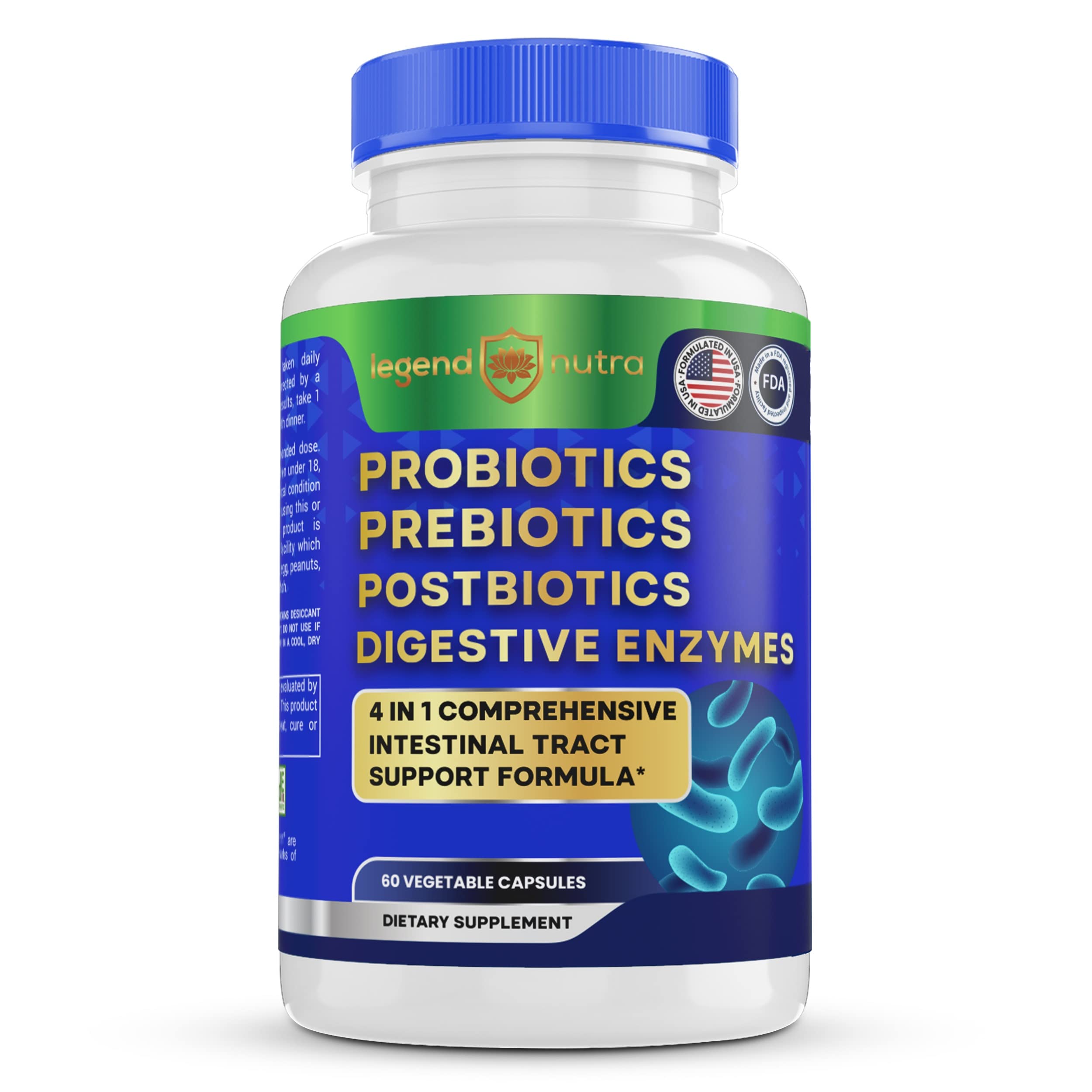 Legend Nutra Probiotics Prebiotics Postbiotics Digestive Enzymes 4 in 1 Formula 60 Count (Pack of 1) Legend Nutra Au supplements