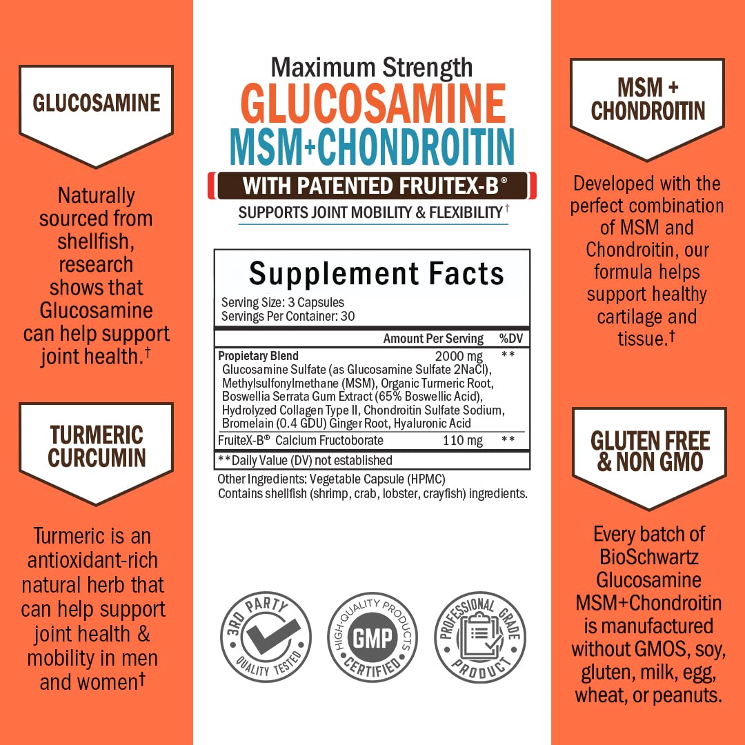 Glucosamine Chondroitin MSM 2110mg - Joint Support Supplement with Turmeric BioSchwartz Au supplements