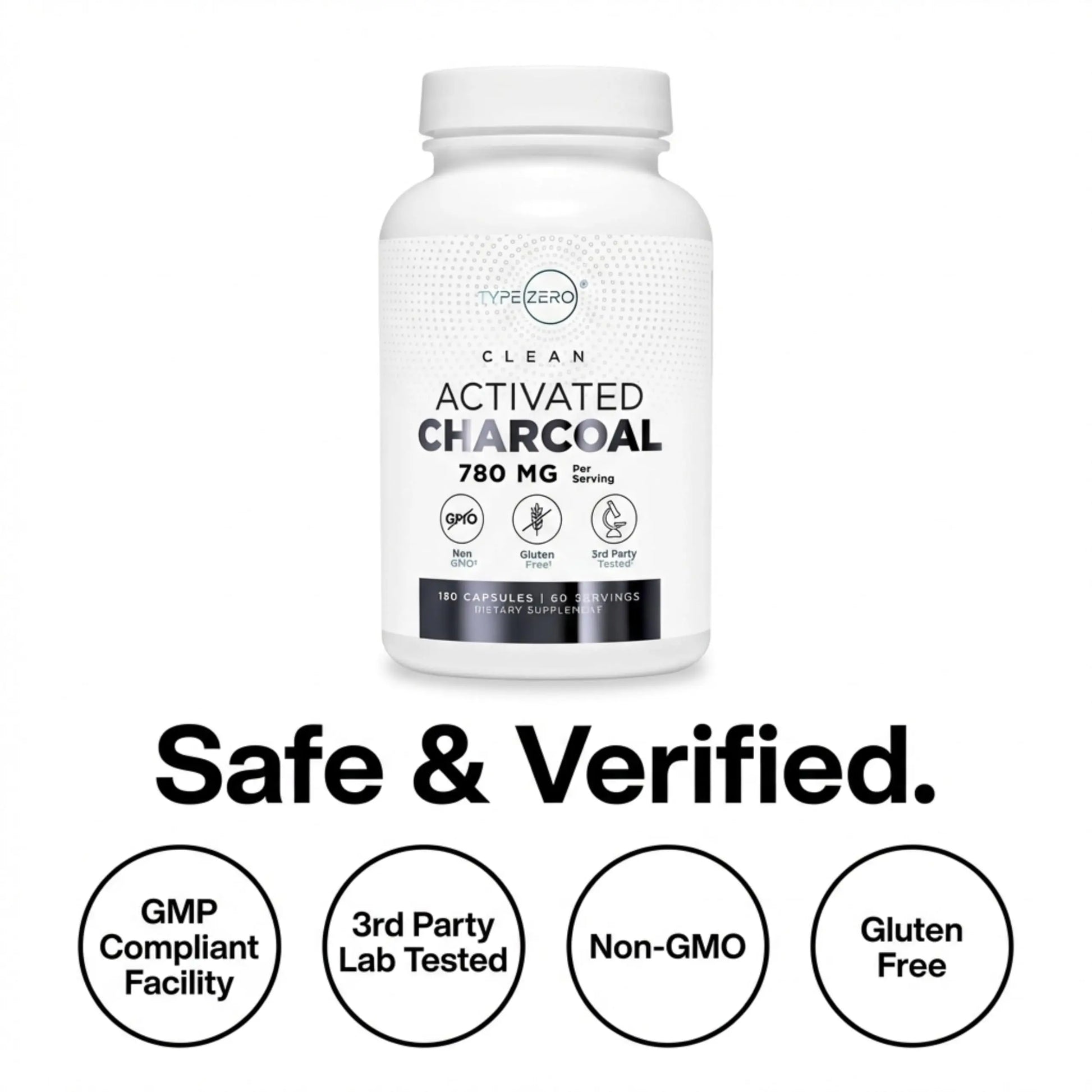 Type Zero Activated Charcoal Capsules (180 Count) - 60 Servings, 780mg Per Serving, from Coconut Shell, Non-GMO, Gluten-Free Type Zero Au supplements