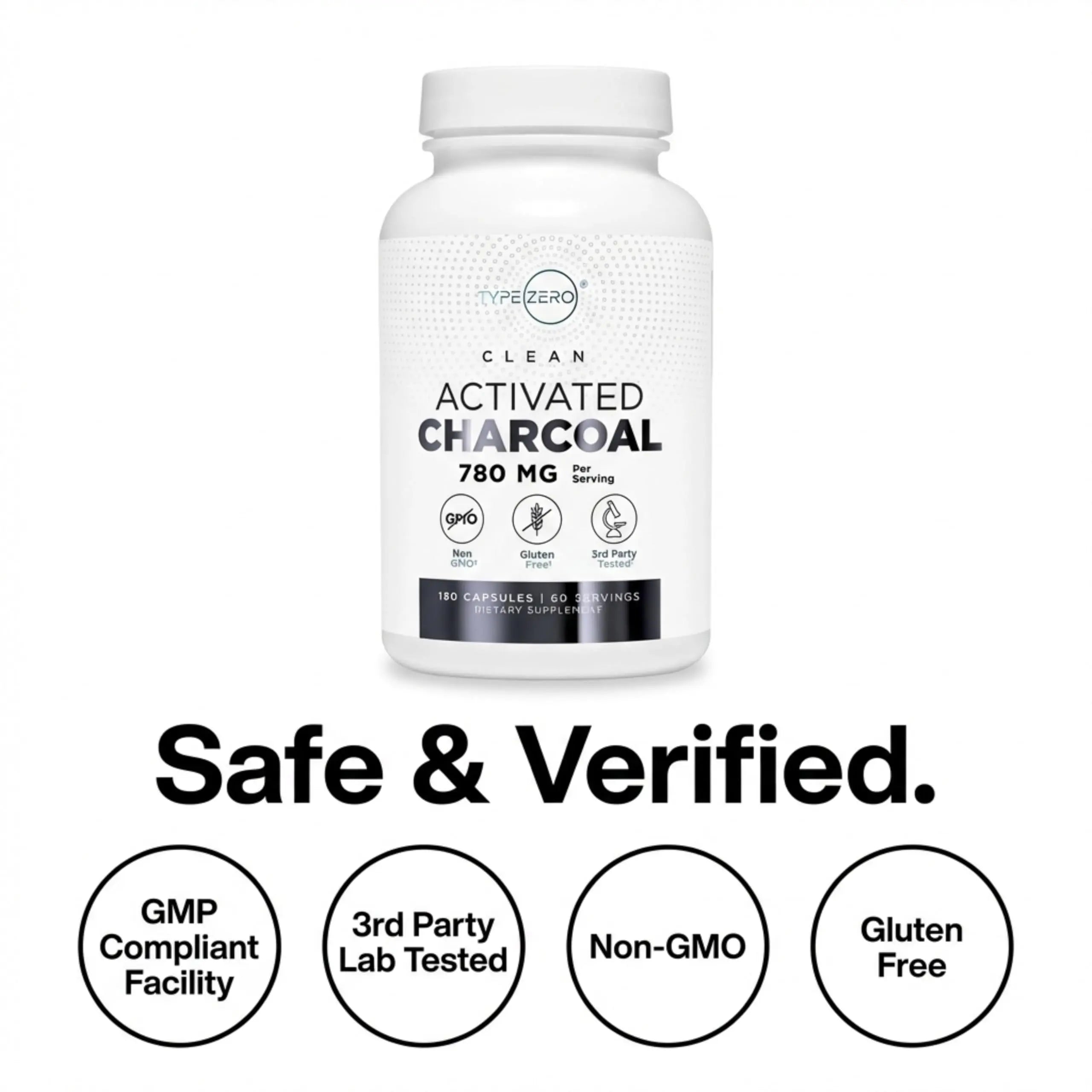 Type Zero Activated Charcoal Capsules (180 Count) - 60 Servings, 780mg Per Serving, from Coconut Shell, Non-GMO, Gluten-Free Type Zero Au supplements
