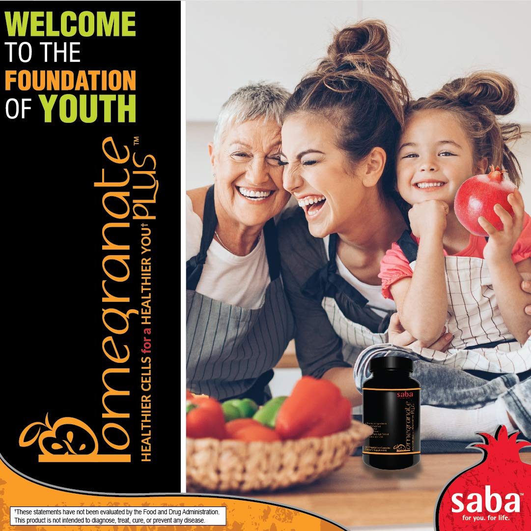 Saba Pomegranate Plus – Antioxidant Supplement with Astaxanthin & Adaptogens | Immune, Skin, Heart & Brain Support | Daily Stress & Cellular Wellness | 60 Capsules Saba Au supplements