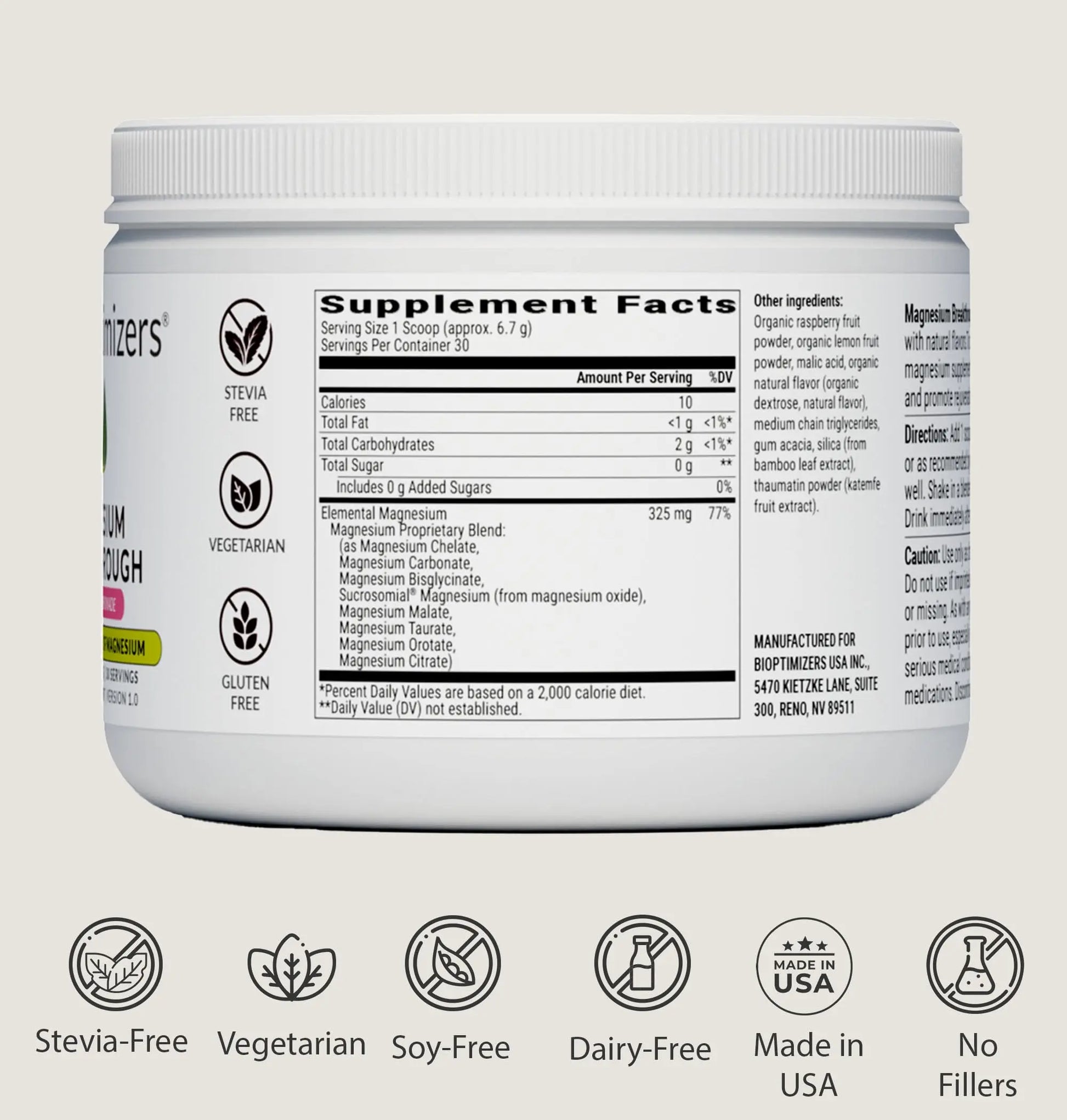 BIOptimizers Magnesium Breakthrough Drink - 8 Forms of Magnesium, Electrolytes, Sleep Health, Stress, Muscle Recovery, Heart Support | Glycinate, Citrate, Malate- Raspberry Lemon BIOptimizers Au supplements