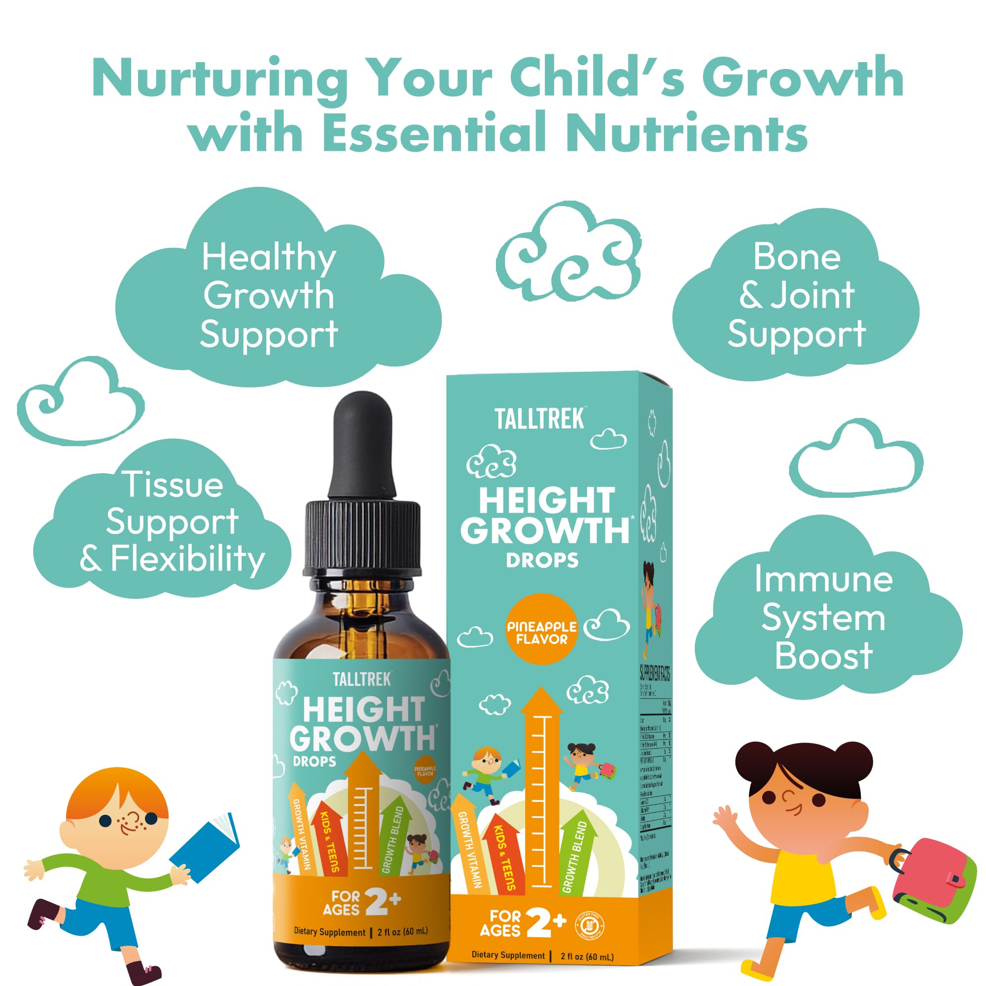 TallTrek Height Growth Supplement Drops for Kids - Teens Bone Growth Height Increase and Maximizer Immune Health Drops with Vitamins D3 K2 Zinc & Calcium - Gluten Free Vegan Pineapple Flavor TallTrek Au supplements