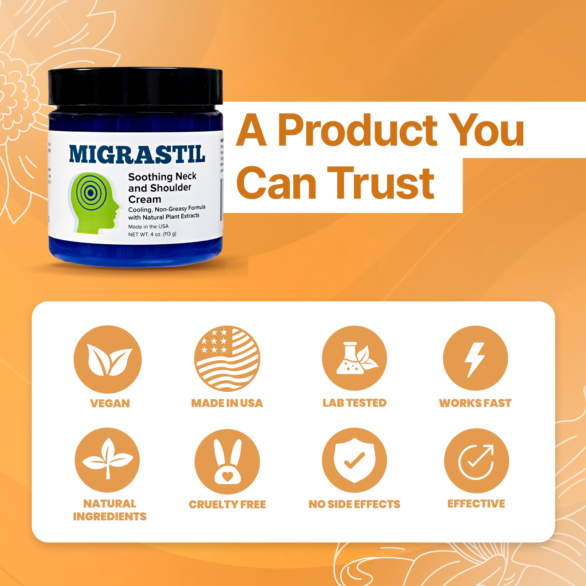 Basic Vigor Migrastil Neck & Shoulder Cream. Cooling Comfort for Migraines, Tech Neck & Tension. (4 oz.) Made in The USA. Basic Vigor Au supplements