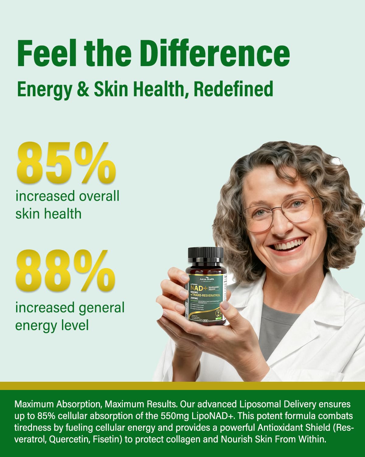 Liposomal NAD+ Resveratrol Supplement - NMN Alternative with Trans-Resveratrol, Quercetin & Fisetin - NAD Plus Booting for Women and Men, Support Cellular Energy & Healthy Aging, Non-GMO | 60 Capsules Anven Health Au supplements
