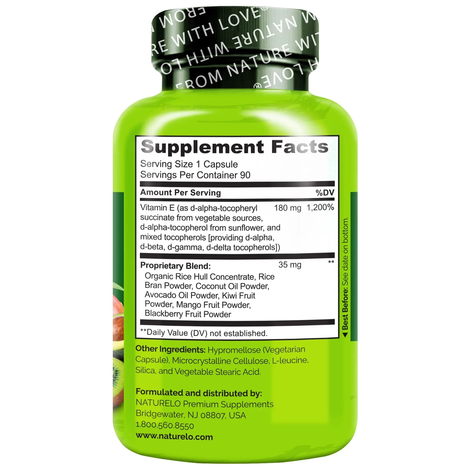 NATURELO Vitamin E Capsules 180 mg - 90 Vegan Capsules | Supports Skin, Hair, and Nails | Immune and Eye Health | NATURELO Au supplements