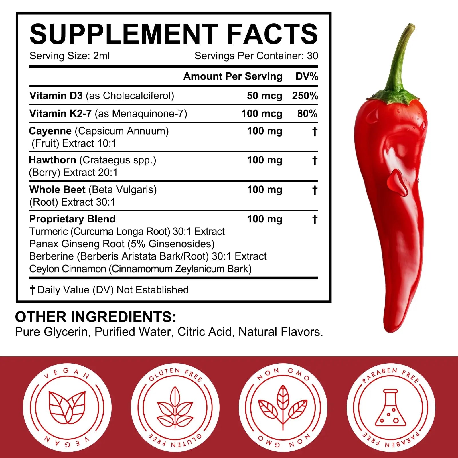 Cayenne Pepper Drops, Liquid Cayenne Pepper Organic, Cayenne Health Supplements, Cayenne Pepper Hawthorn Beet Root Turmeric Curcumin, Vitamin K2 & D3, Vegan-Friendly- 2 Fl Oz Vortexonix Au supplements