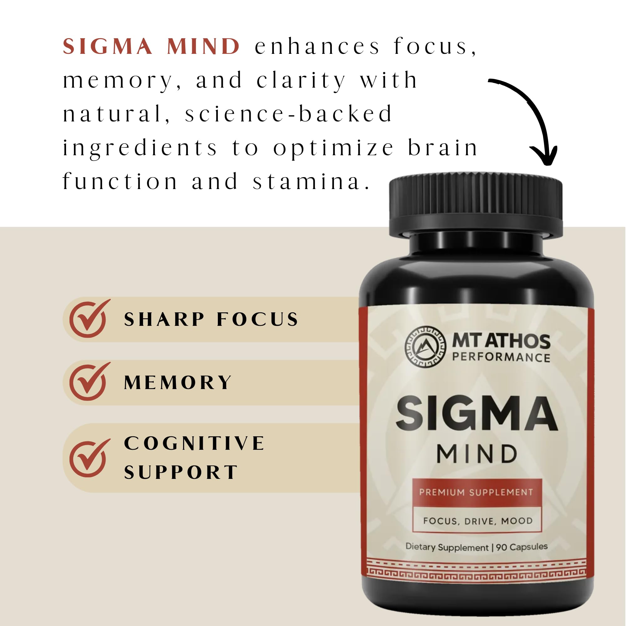 Mt. Athos Performance Sigma Mind | Potent Nootropic Formula to Support Cognitive Function, Improved Focus, Drive, and Mood | 30 Servings, 90 Capsules Mt. Athos Performance Au supplements