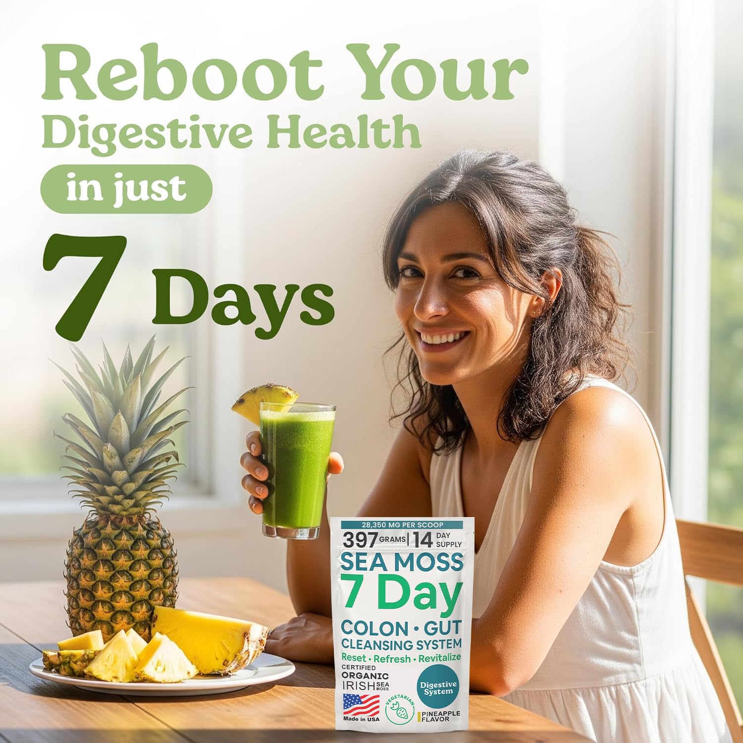 Atlantic Naturals Sea Moss 7-Colon Cleanse Powder | Formulated with Psyllium Husk, Fiber, & Senna Powder | Supports Immune & Gut Health for Women & Men, Pineapple Flavor Drink Mix, 14 oz Atlantic Naturals Au supplements
