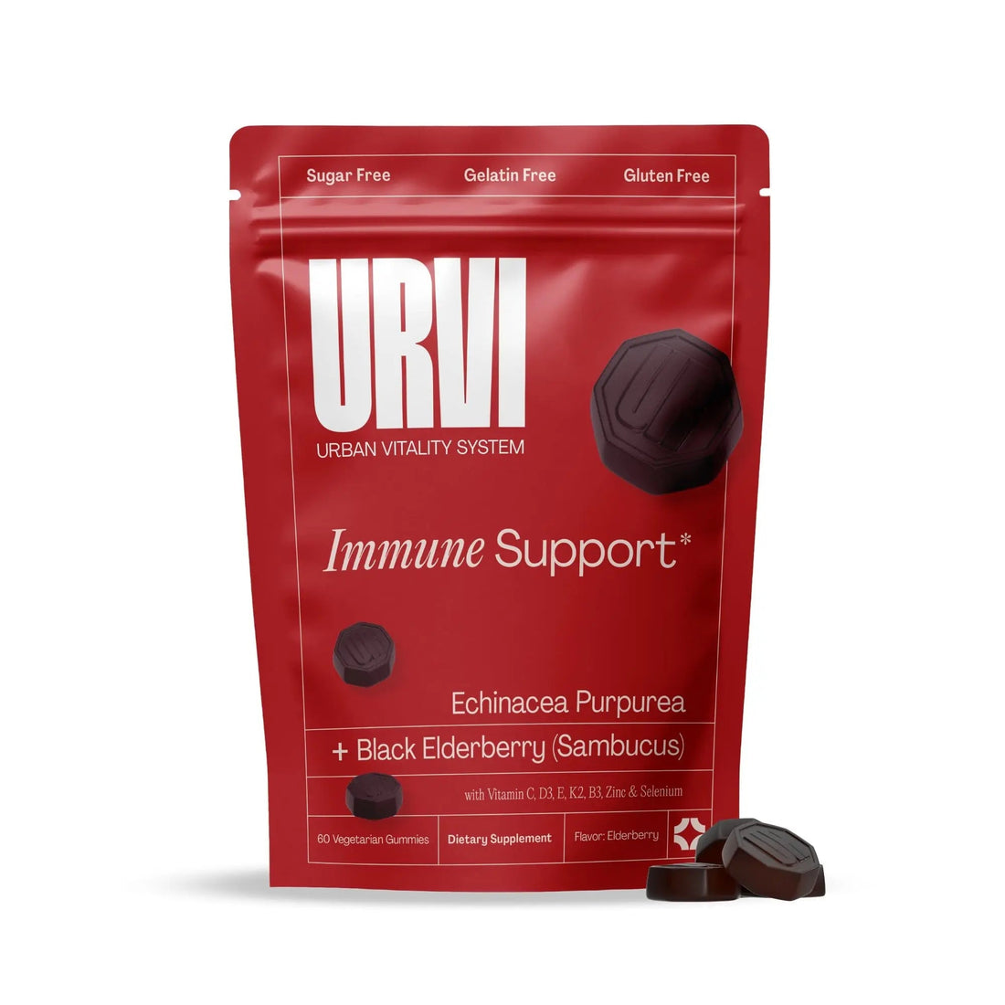 URVI® Immune Support Gummies - Vitamin C, D3 K2, E, Niacin, Zinc & Selenium with Elderberry & Echinacea URVI