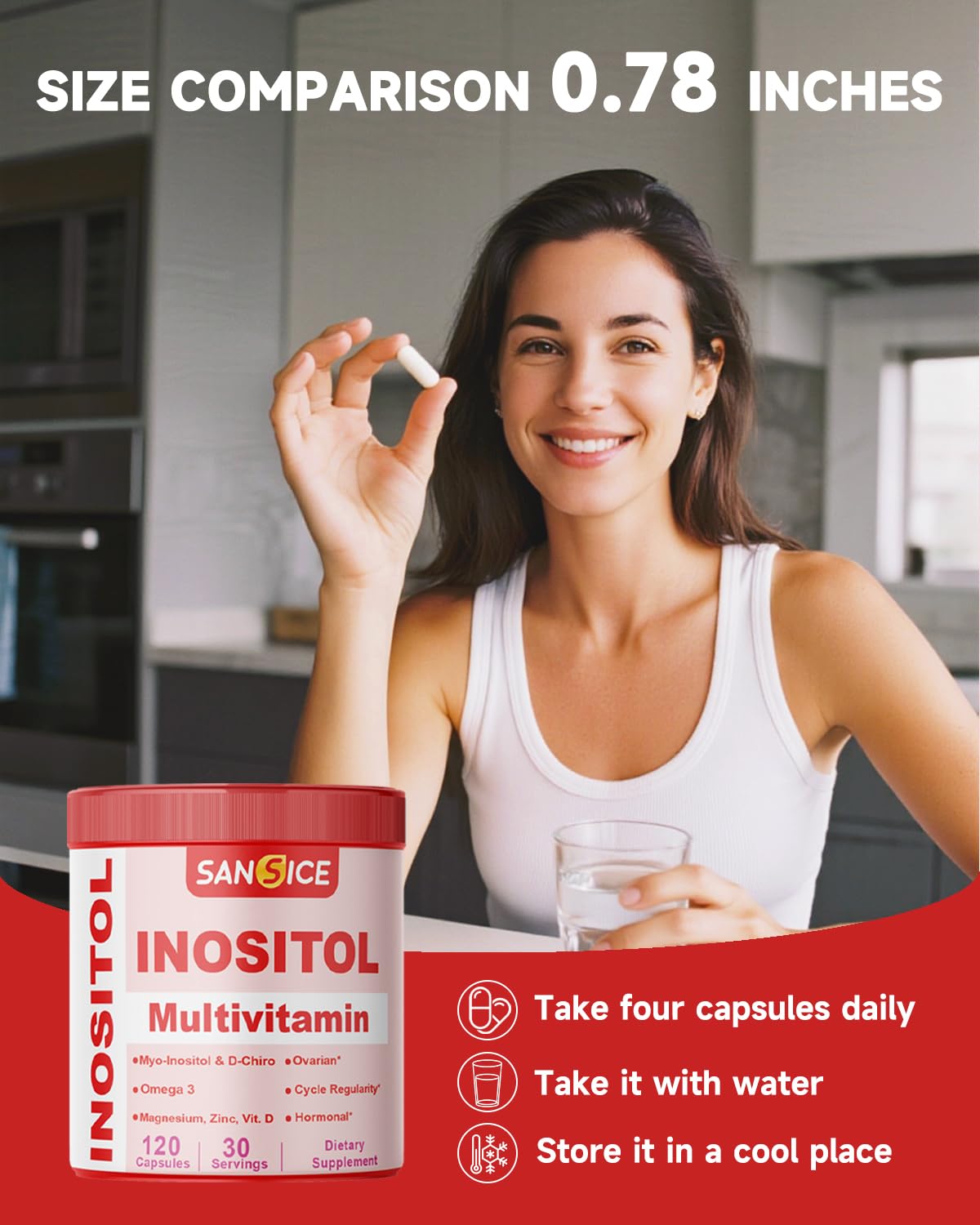 SANSICE Myo & D-Chiro Inositol Multivitamin Capsules, 2000mg Myo-Inositol & 50mg D-Chiro Inositol 40:1 Blend, Vitamin B8 Supplement for Female Hormone (120 Capsules) SANSICE Au supplements