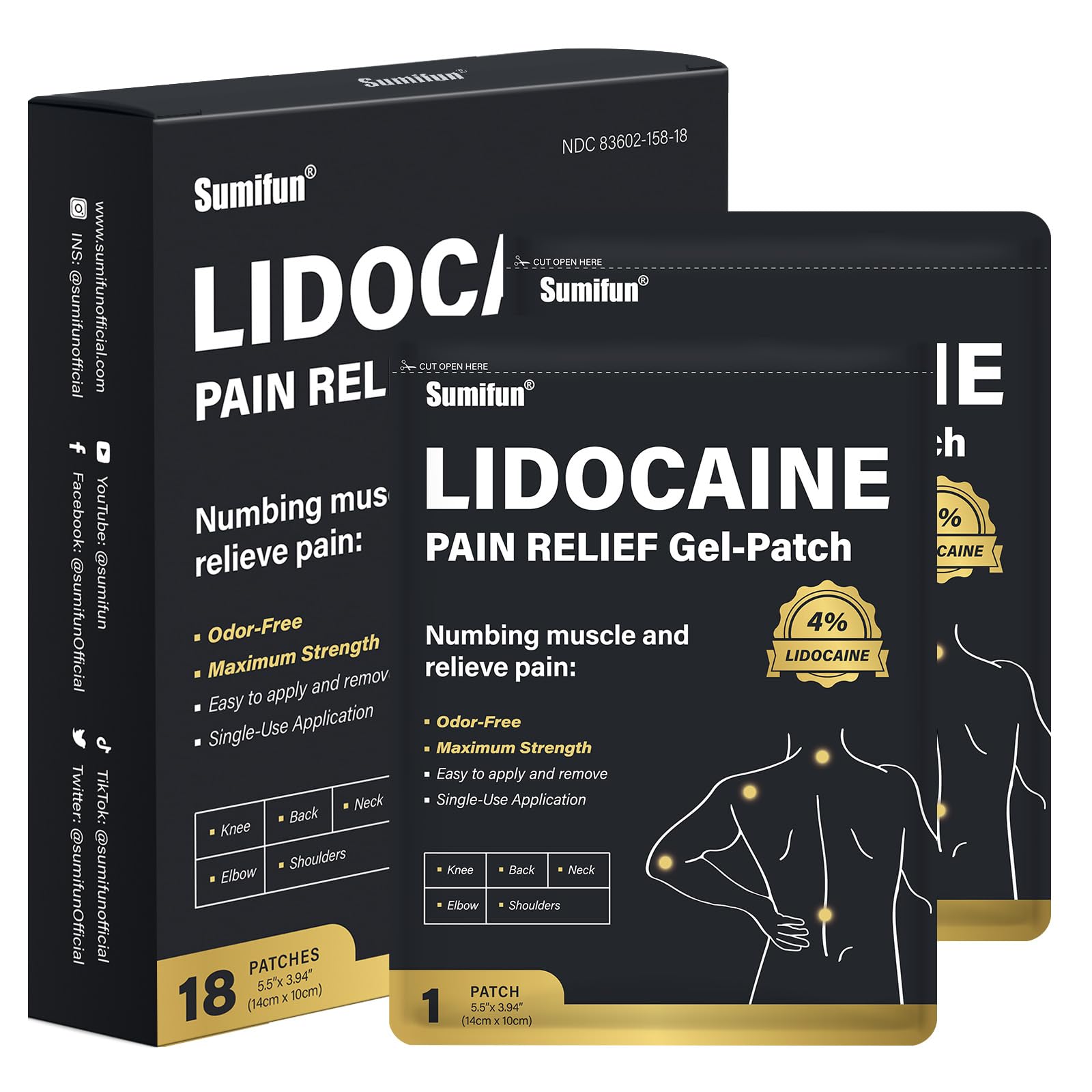 Sumifun 4% Lidocaine Patches, Long Lasting Plaster Patch for Knee, Shoulder, Muscle, Joints with Natural Ingredients, Extended Patch with Lidocaine (Large, Count, 18) Sumifun Au supplements