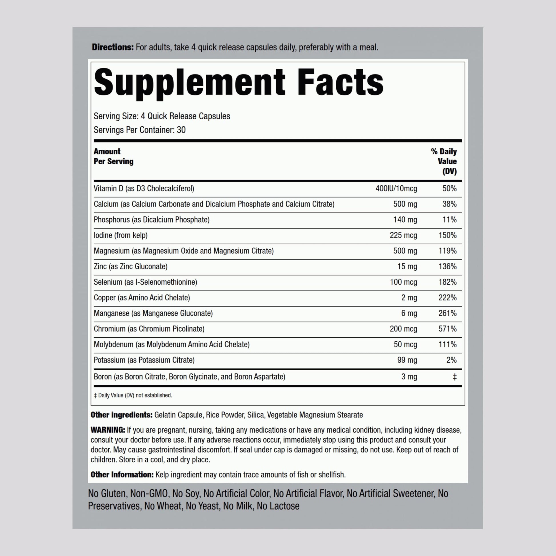Piping Rock Mega Multi Mineral Chelated Supplement | 120 Capsules | for Men and Women | Iron Free | Non-GMO, Gluten Free Piping Rock Au supplements