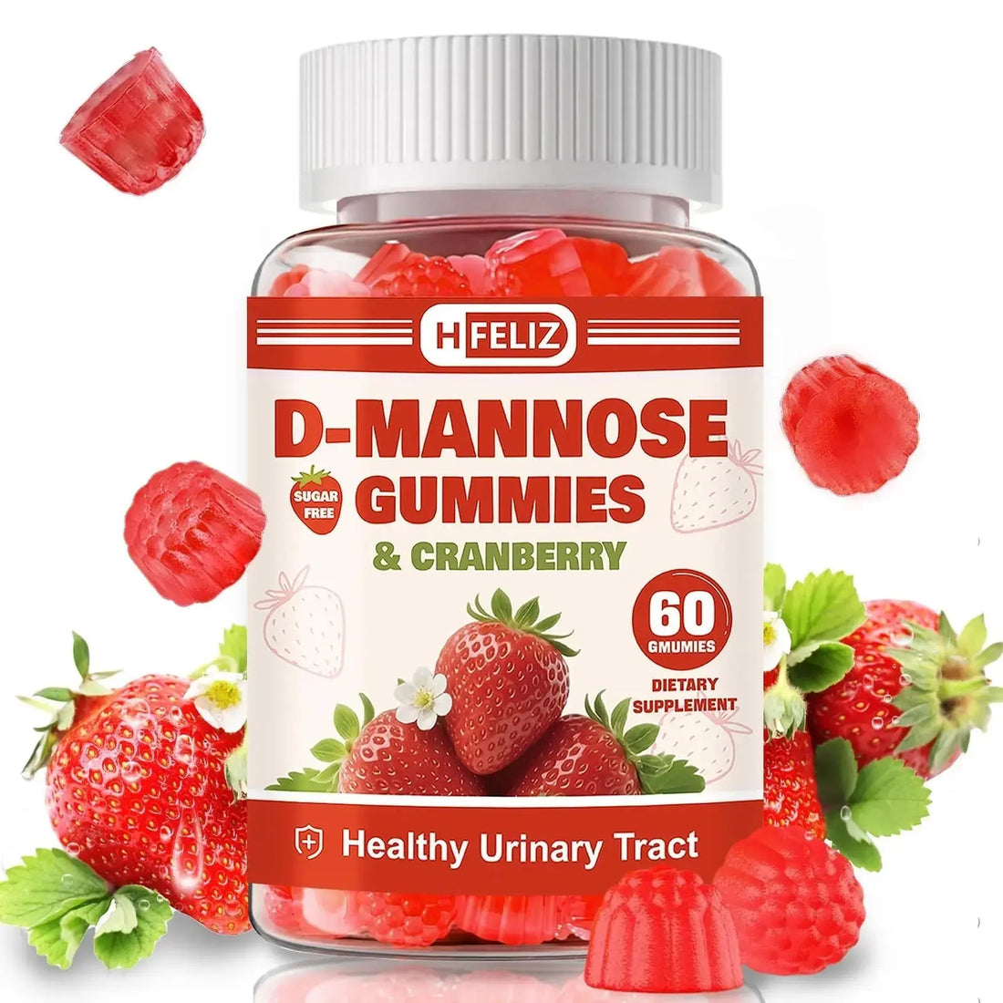 HFELIZ D Mannose with Cranberry Gummies, D-Mannose Supplements 1300mg for Women, Support Natural Urinary Tract & Bladder Health, Sugar-Free, 60 Count HFELIZ uk supplements