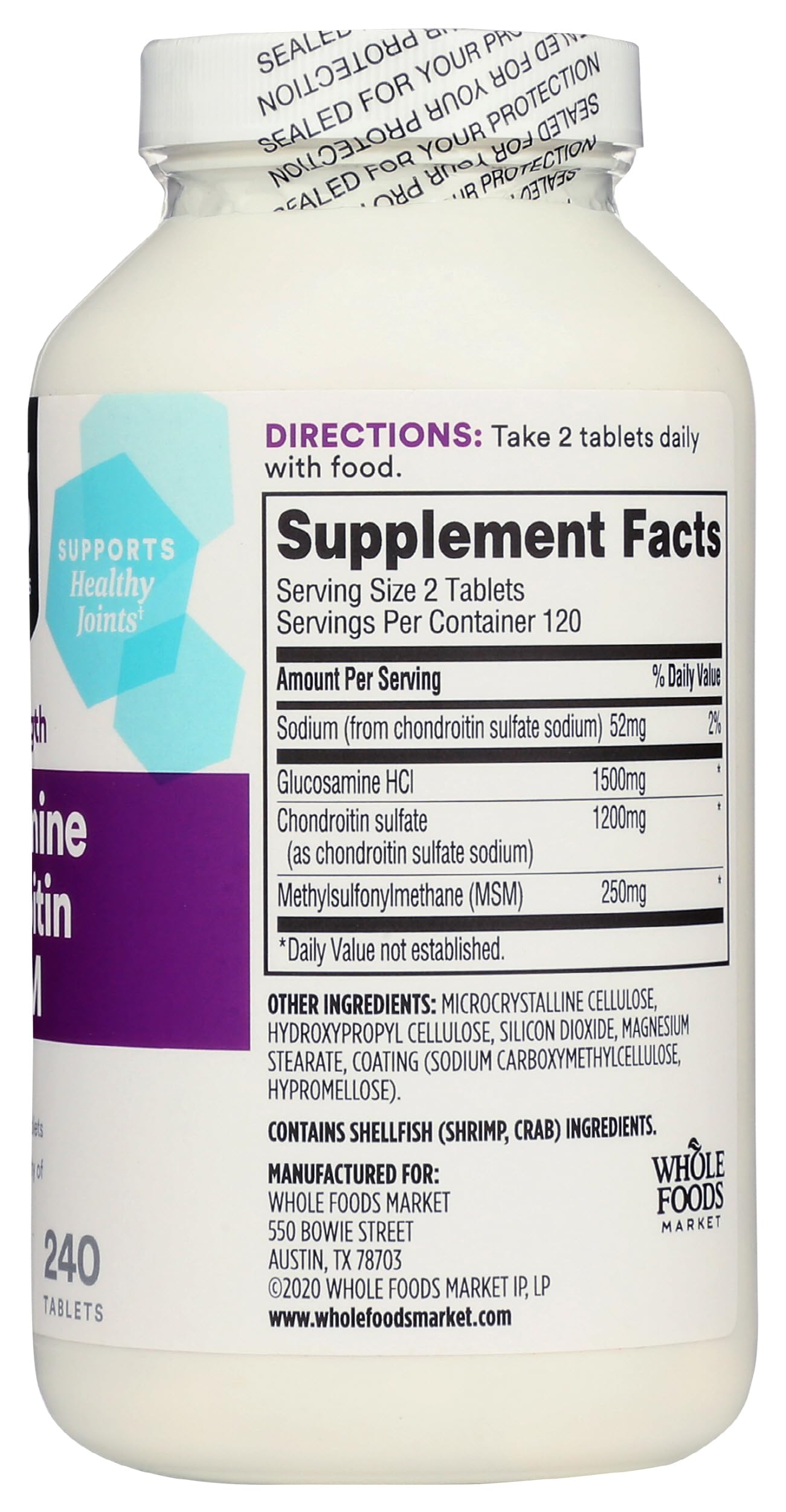365 by Whole Foods Market, Glucosamine Chondroitin X Strength MSM, 240 Tablets 365 by Whole Foods Market Au supplements