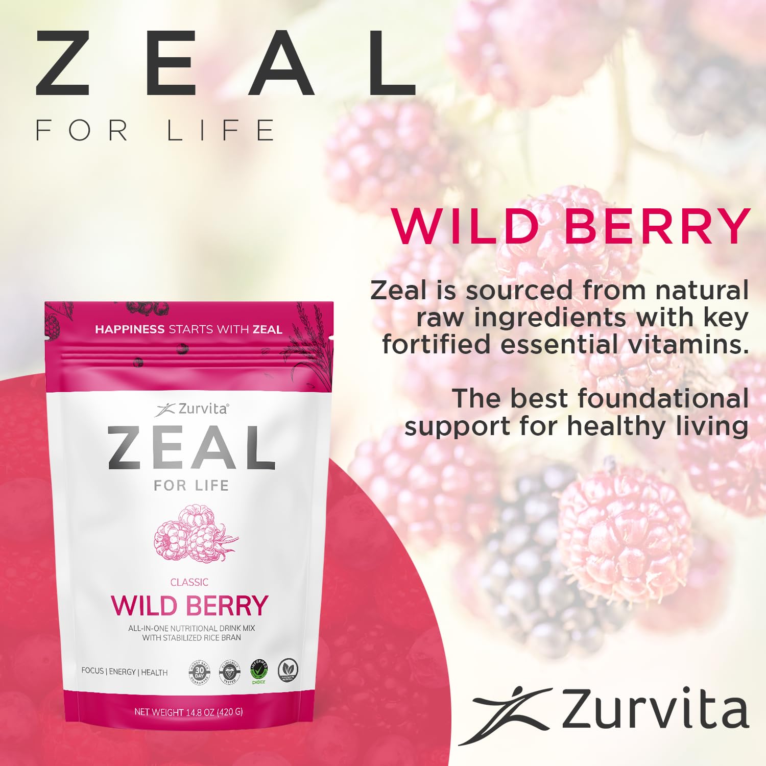 Zurvita - Zeal for Life 30-Day Wellness Bag - Wild Berry (Classic) - Nutritional Supplement for Vitality, Immunity, and Wellness - 420 Grams Zurvita Au supplements
