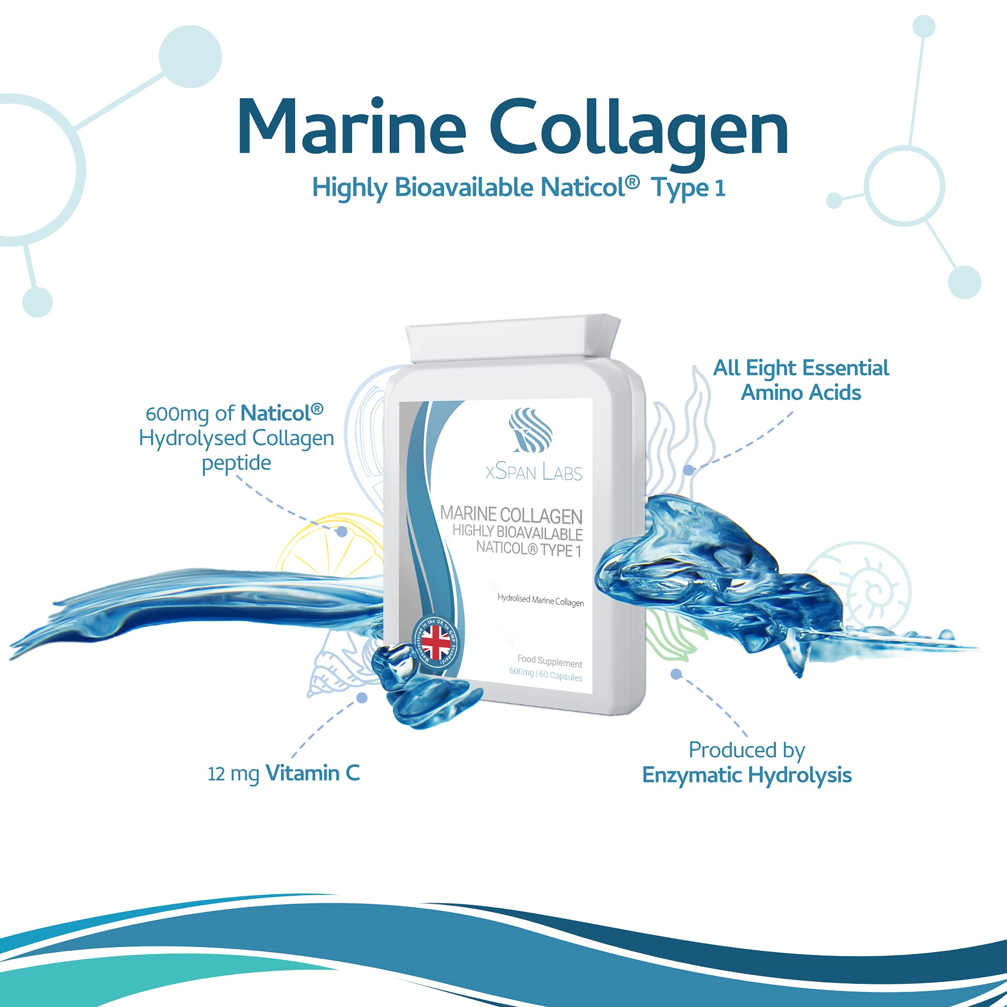 Marine Collagen 600mg 60 Capsules - Highly Bioavailable Naticol® Type 1 Xspan Labs Au supplements