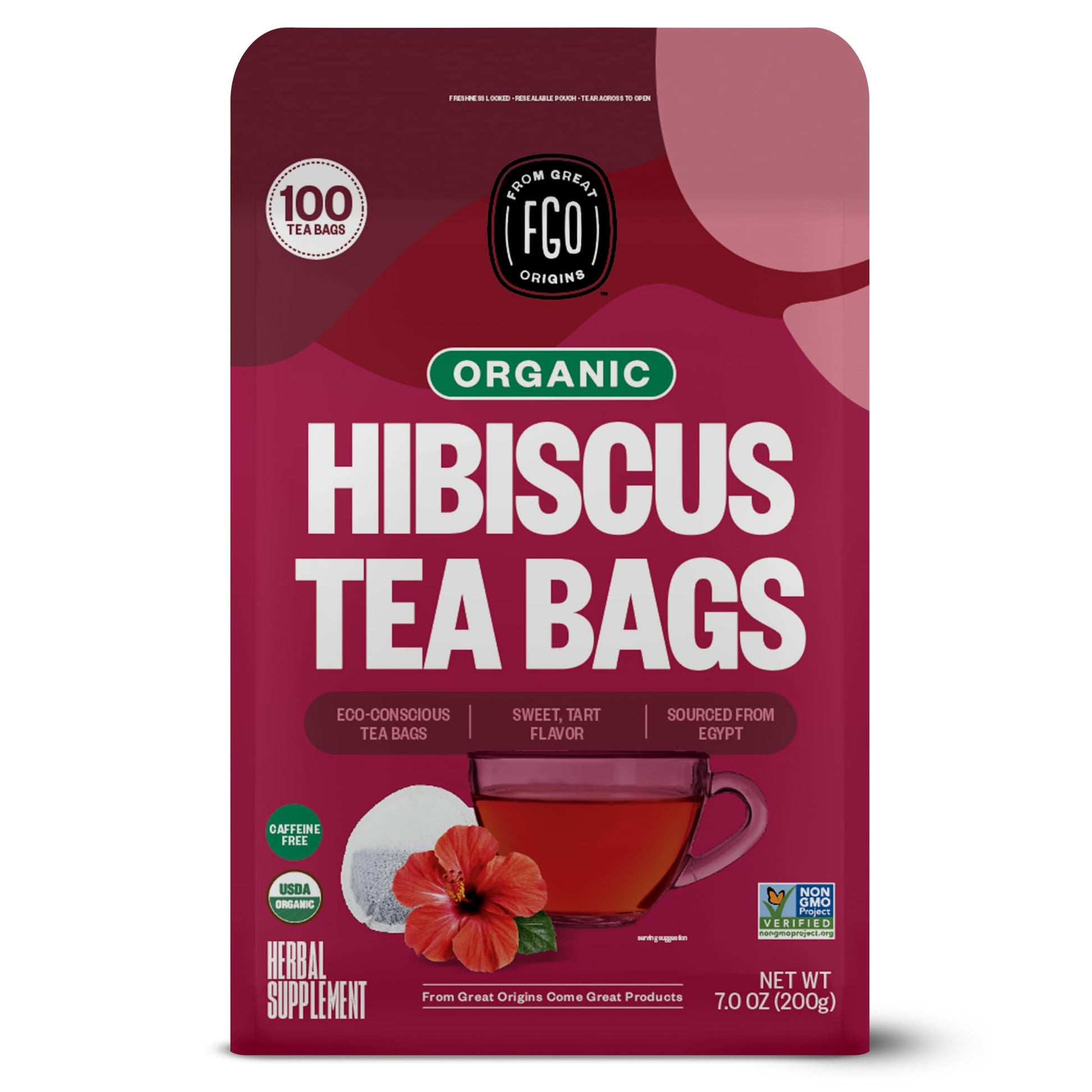 FGO Organic Hibiscus Tea, Eco-Conscious Tea Bags, 100 Count, Packaging May Vary FGOUS supplements