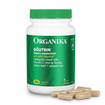 Organika Goutrin Uric Acid Flush for Gout (120 Caps): Gentle Gout Support with Cherry, Thyme, Celery Seed, Peppermint, & VIT C: Clean & Vegan Gout Supplements for Men & Women - Metabolism & Mobility Organika Au supplements