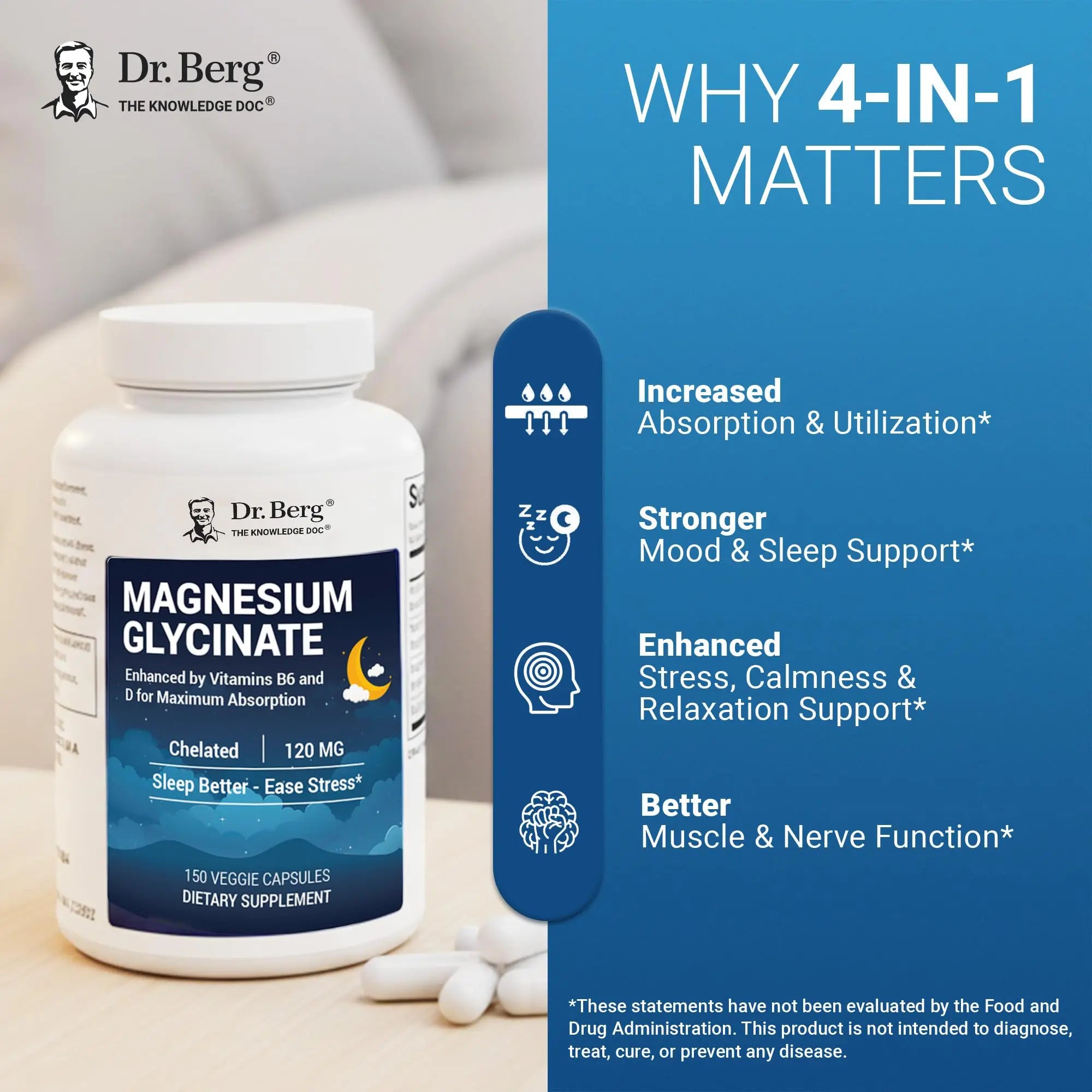 Dr. Berg Magnesium Glycinate 150ct – 4-in-1 Chelated for Muscle, Nerve, Sleep & Stress Support*– w/ D3, B6 & Zinc – 4X Lab-Tested – No Fillers – Formulated in USA, GMP-Certified Dr. Berg Nutritionals Au supplements