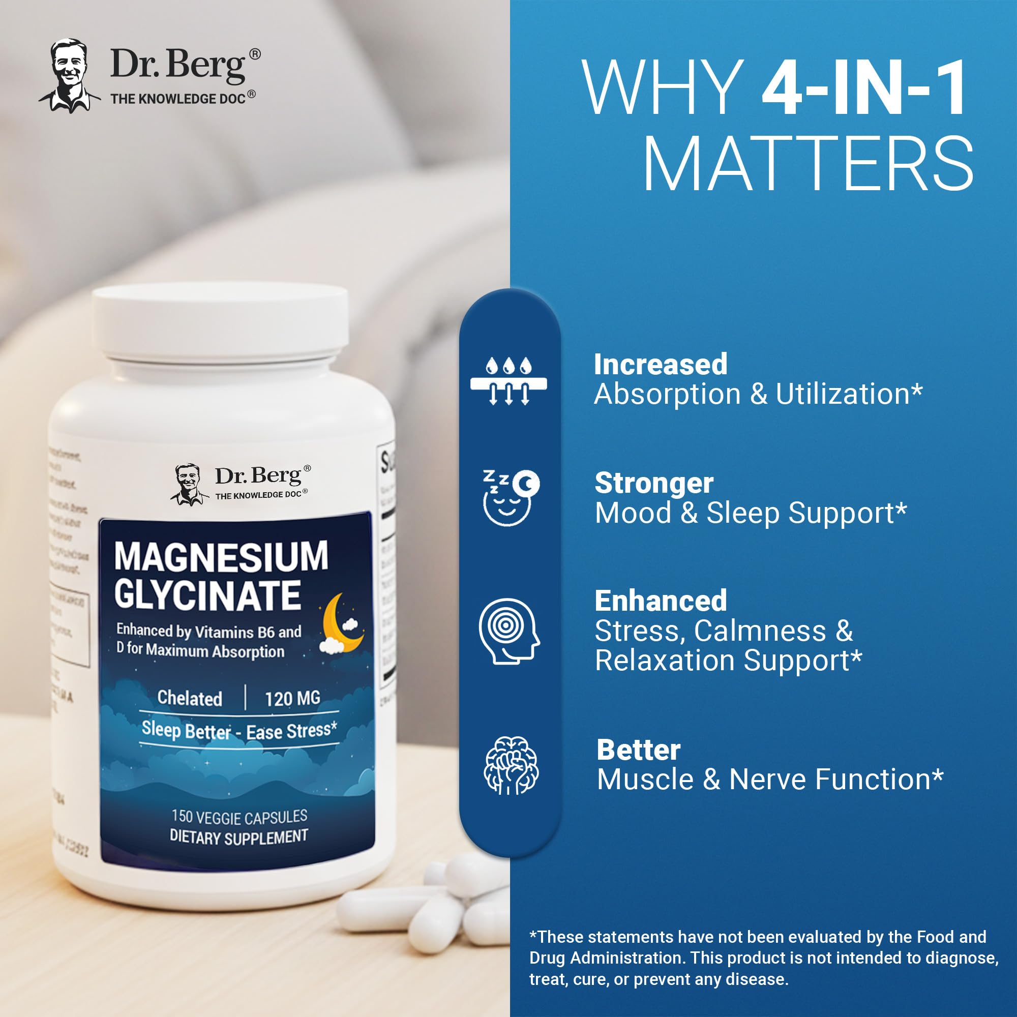 Dr. Berg Magnesium Glycinate 150ct – 4-in-1 Chelated for Muscle, Nerve, Sleep & Stress Support*– w/ D3, B6 & Zinc – 4X Lab-Tested – No Fillers – Formulated in USA, GMP-Certified Dr. Berg Nutritionals Au supplements