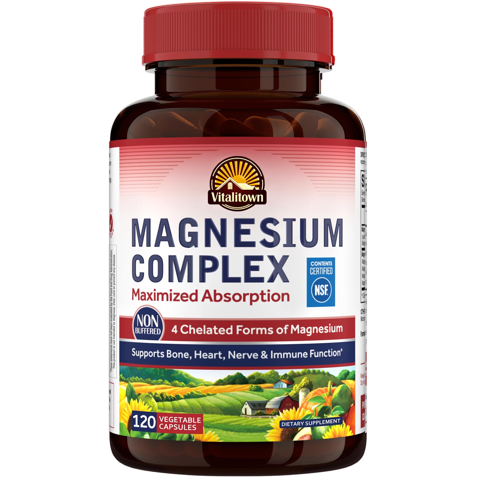Vitalitown Magnesium Complex Supplement 500mg - NSF Certified Magnesium Glycinate, Malate, Taurate & Citrate - Chelated High Absorption & Gentle on Stomach - Vegan Non-GMO 120 Capsules VITALITOWN Au supplements