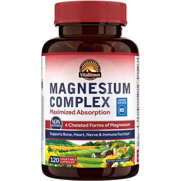 Vitalitown Magnesium Complex Supplement 500mg - NSF Certified Magnesium Glycinate, Malate, Taurate & Citrate - Chelated High Absorption & Gentle on Stomach - Vegan Non-GMO 120 Capsules VITALITOWN Au supplements