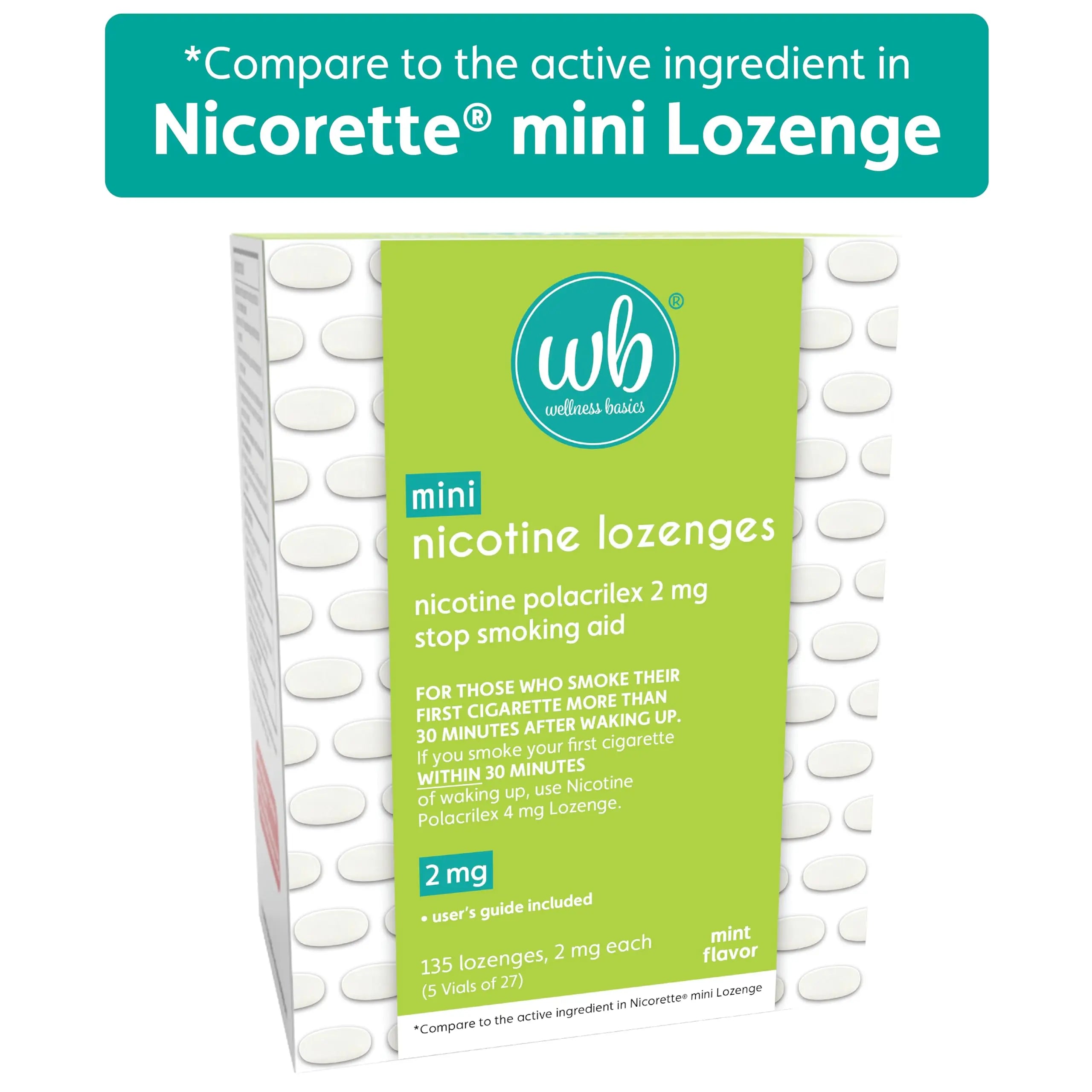 Wellness Basics Mini Nicotine Lozenge 2mg | Stop Smoking Aid | Mint Flavor | 135 Count | Pack of 5 Vials | Reduces Cravings & Withdrawal Symptoms Wellness Basics Au supplements